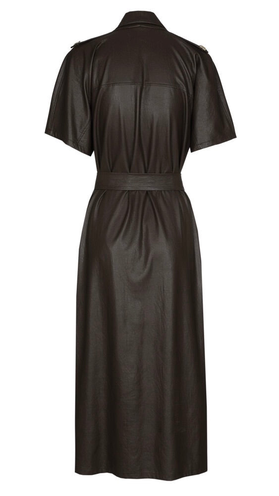 ROBE LONGUE CEINTUREE EN CUIR VEGAN CHOCO COFFEE CAROLINE BISS 4164