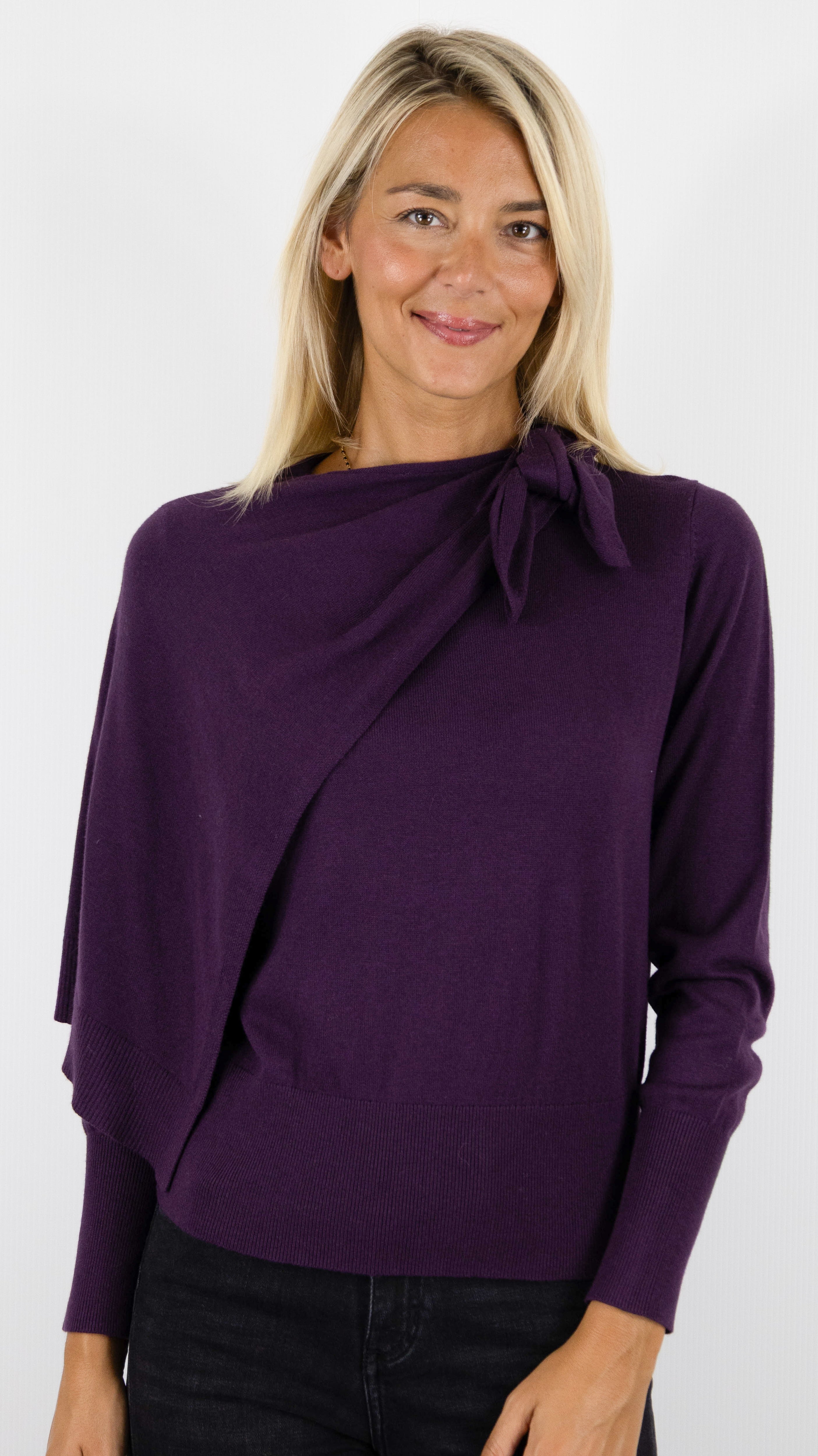PULL CAPE COL NOUETTE POUR FEMME CAROLINE BISS 4205#COLOR_45/PRUNE