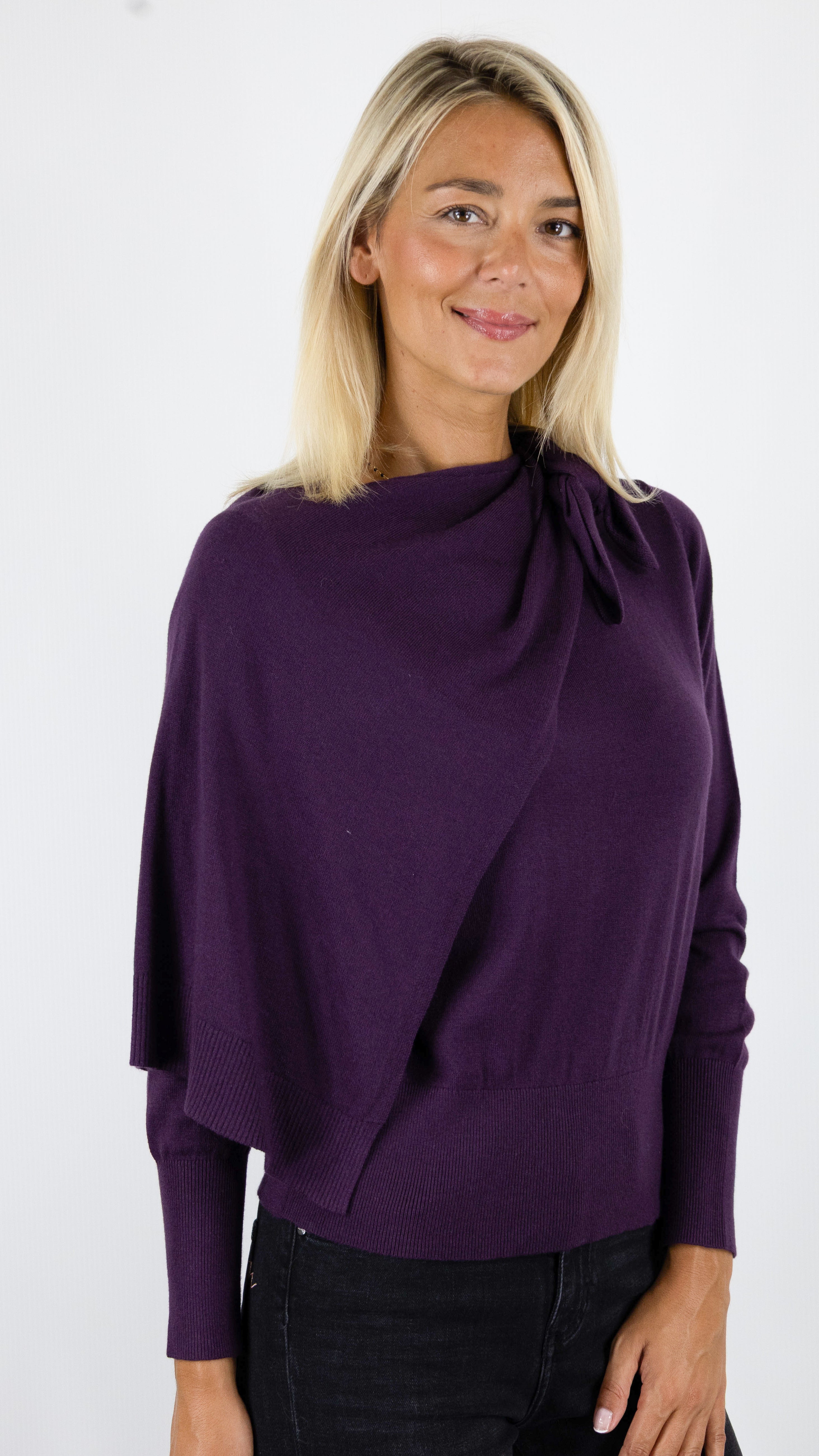 PULL CAPE COL NOUETTE POUR FEMME CAROLINE BISS 4205#COLOR_45/PRUNE