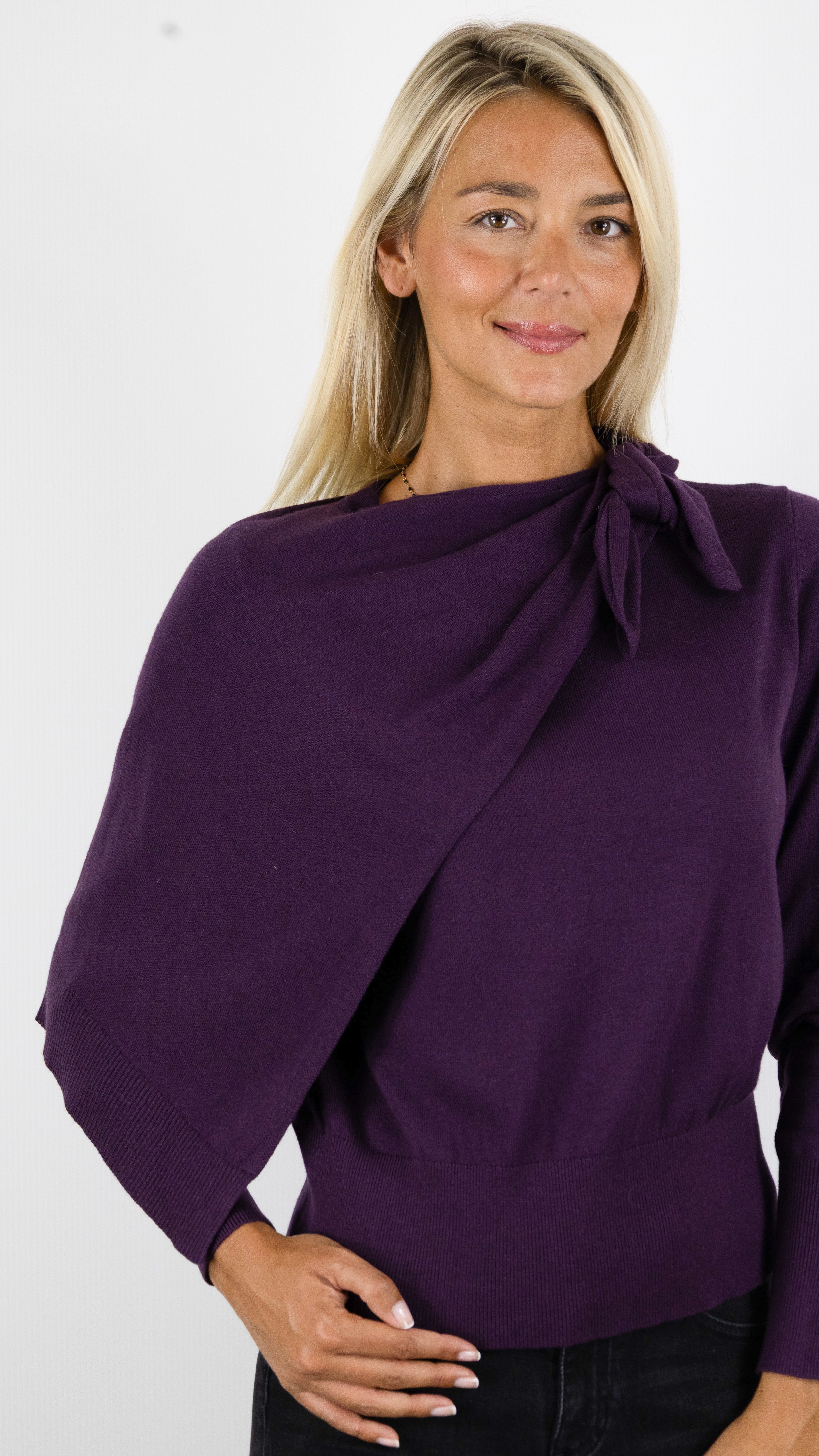 PULL CAPE COL NOUETTE POUR FEMME CAROLINE BISS 4205#COLOR_45/PRUNE