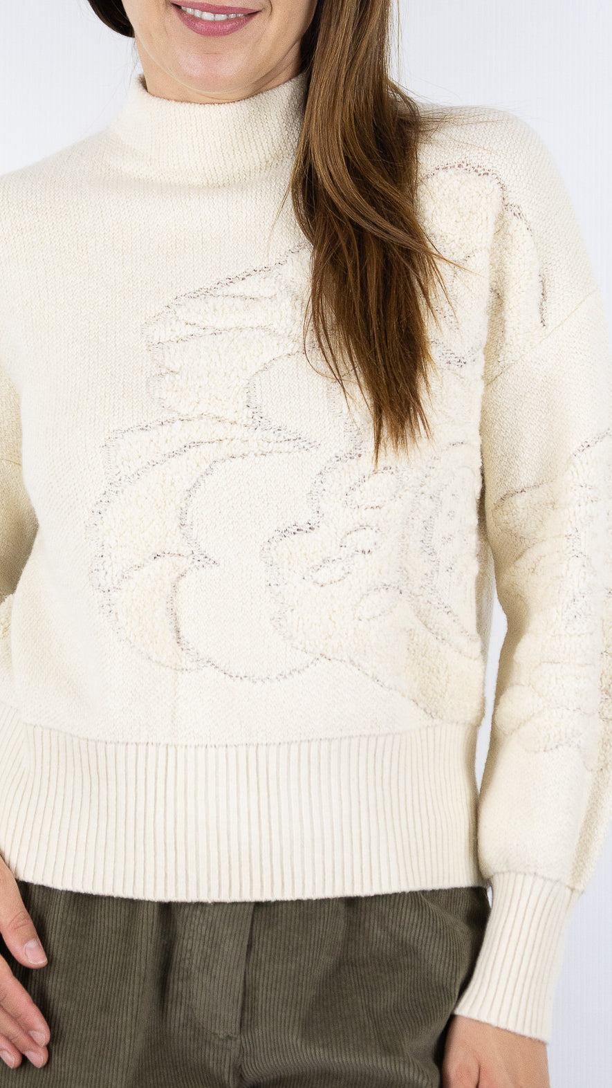 PULL BRODE COL MONTANT ECRU CAROLINE BISS 4215