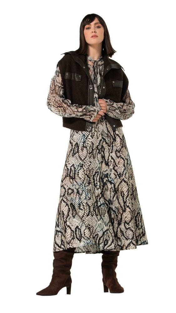 GILET COURT SANS MANCHES AVEC FAUX CUIR MARRON CHOCO POUR FEMME CAROLINE BISS 4223