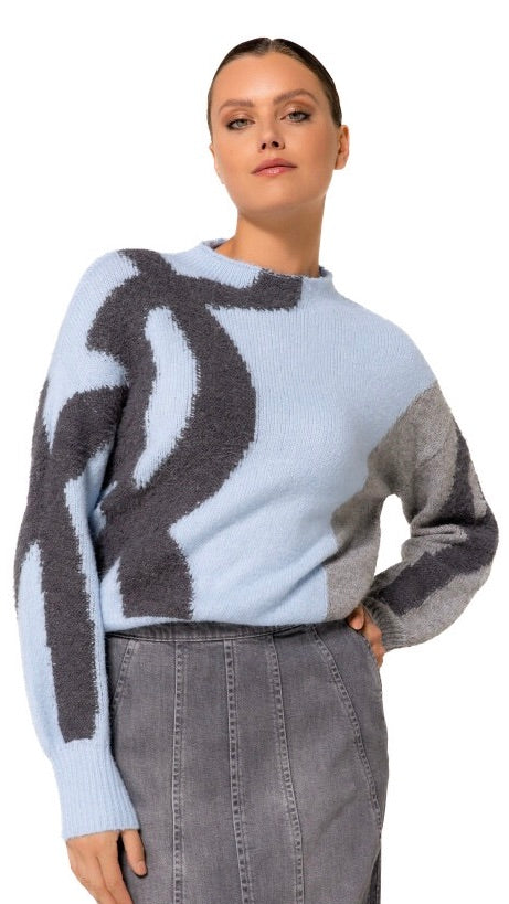 PULL IMPRIME COL MONTANT CIEL GRIS FEMME CAROLINE BISS 4238