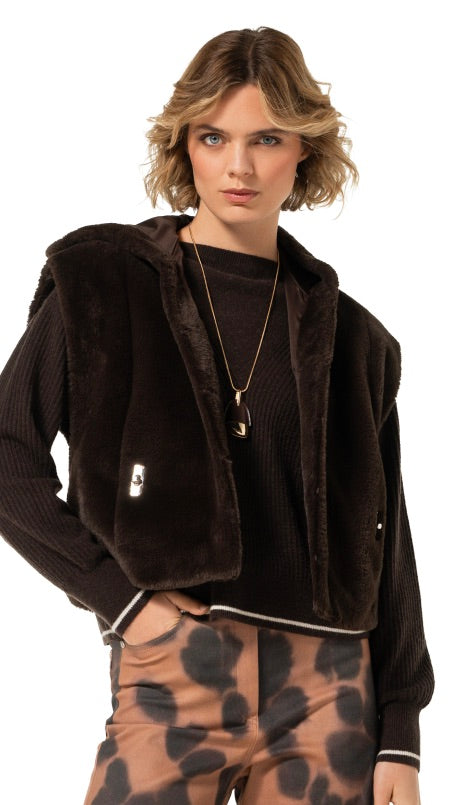 VESTE SANS MANCHES EN FAUSSE FOURRURE CHOCO POUR FEMME CAROLINE BISS 4434
