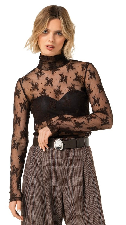 TEE-SHIRT EN DENTELLE TRANSPARENT CHOCO POUR FEMME CAROLINE BISS 4941