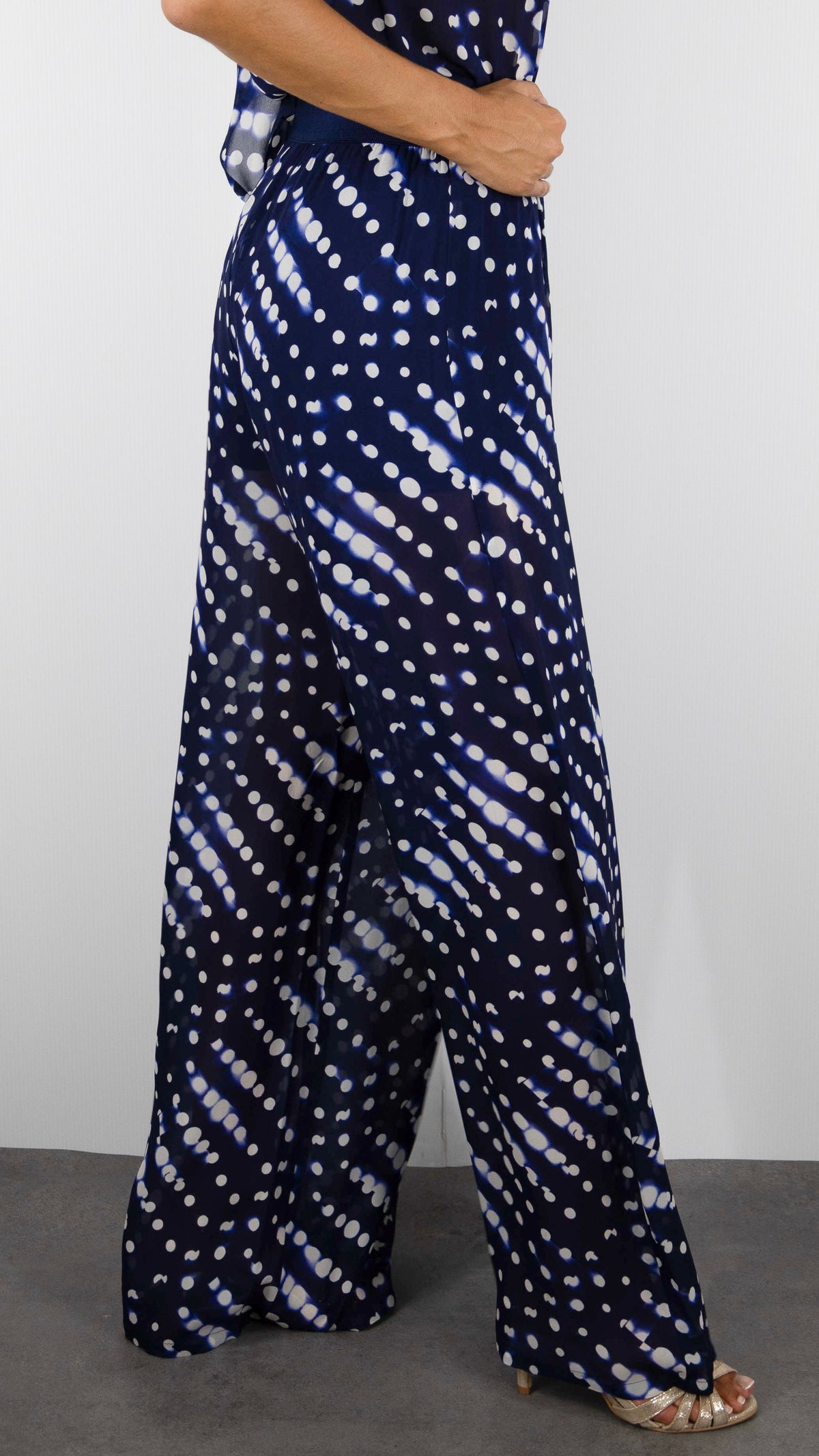PANTALON AMPLE TAILLE ELASTIQUEE IMPRIME MARINE CAROLINE BISS 4508