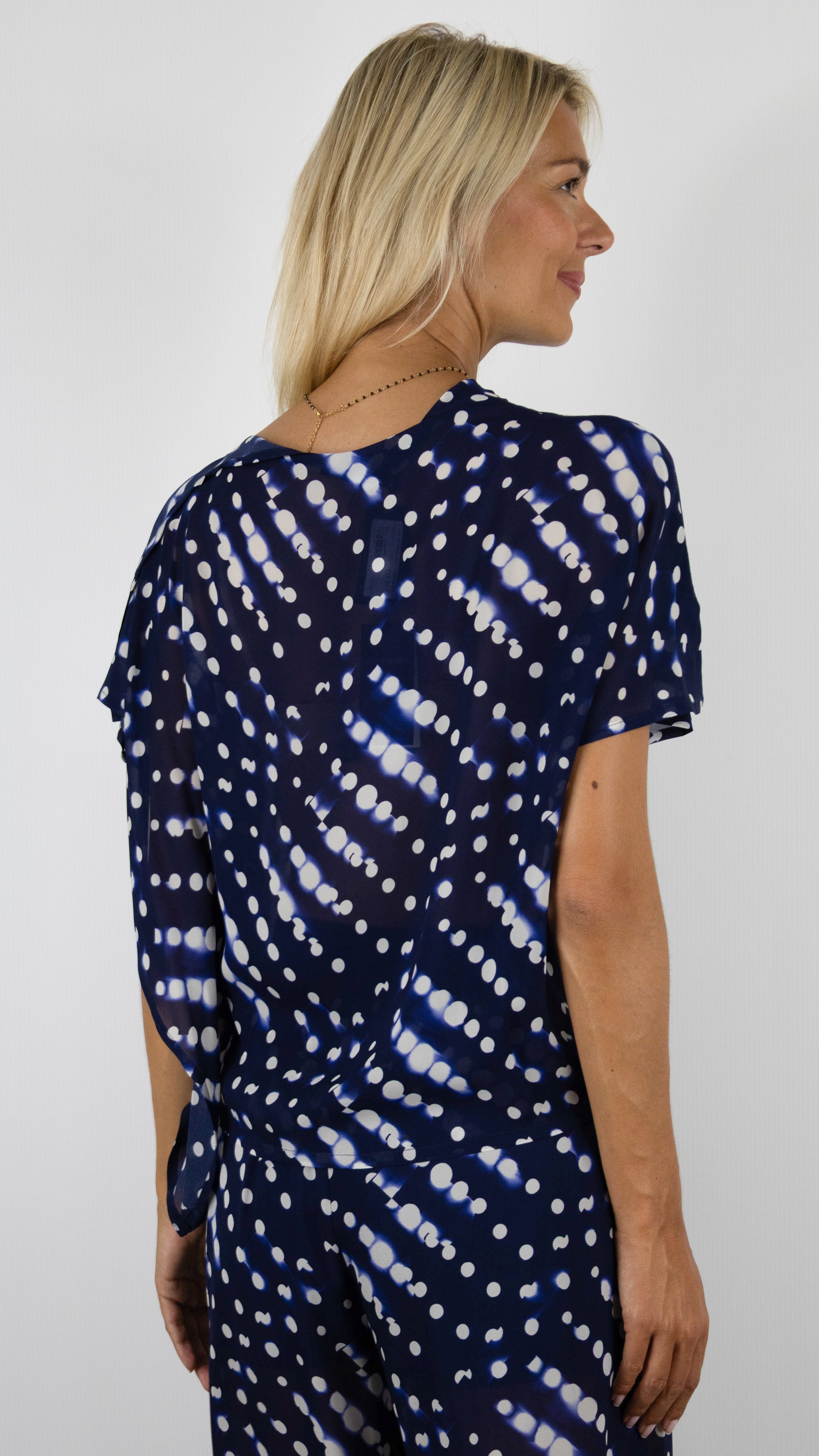 BLOUSE FLUIDE IMPRIMEE SOUPLE MANCHES COURTES MARINE BLANC POUR FEMME CAROLINE BISS 4603
