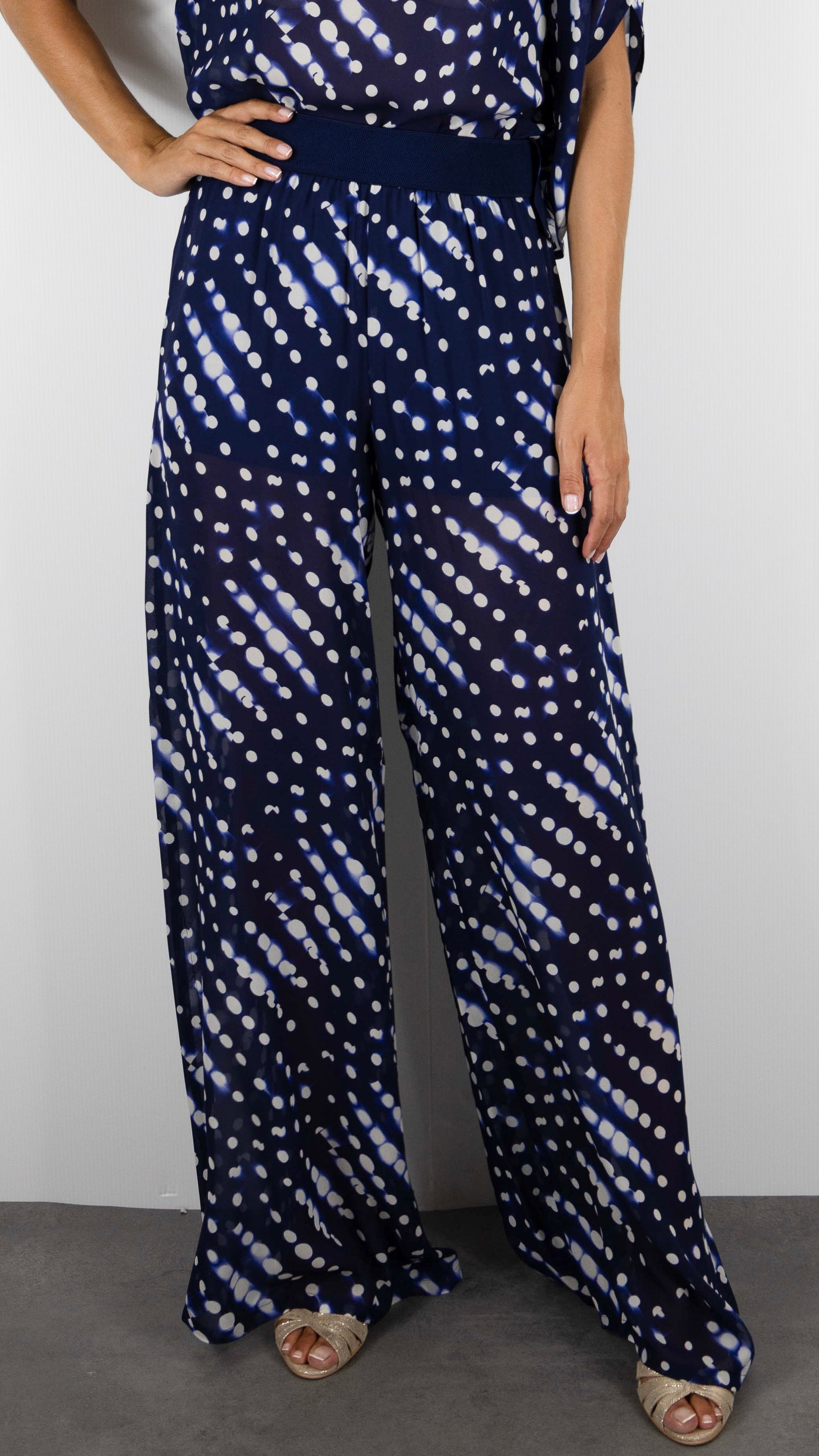 PANTALON AMPLE TAILLE ELASTIQUEE IMPRIME MARINE CAROLINE BISS 4508