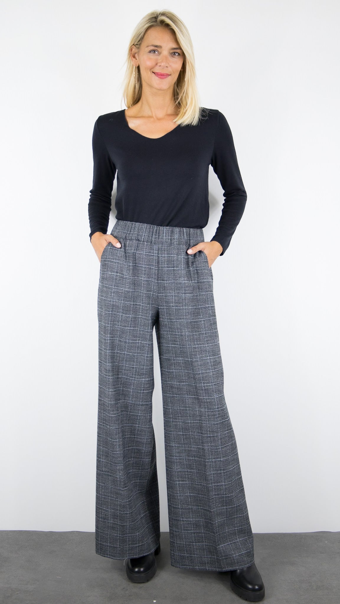 PANTALON LARGE PRINCE DE GALLES FEMME BLEU GRIS CAROLINE BISS 4518