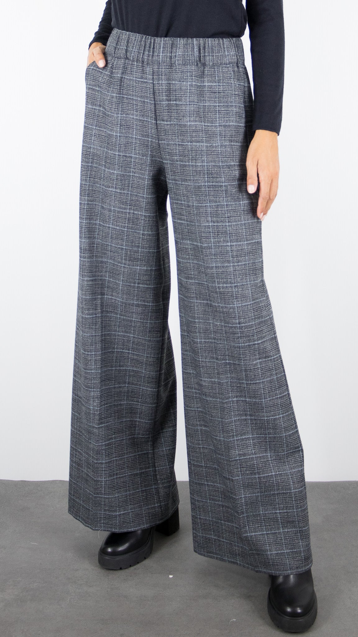 PANTALON LARGE PRINCE DE GALLES FEMME BLEU GRIS CAROLINE BISS 4518