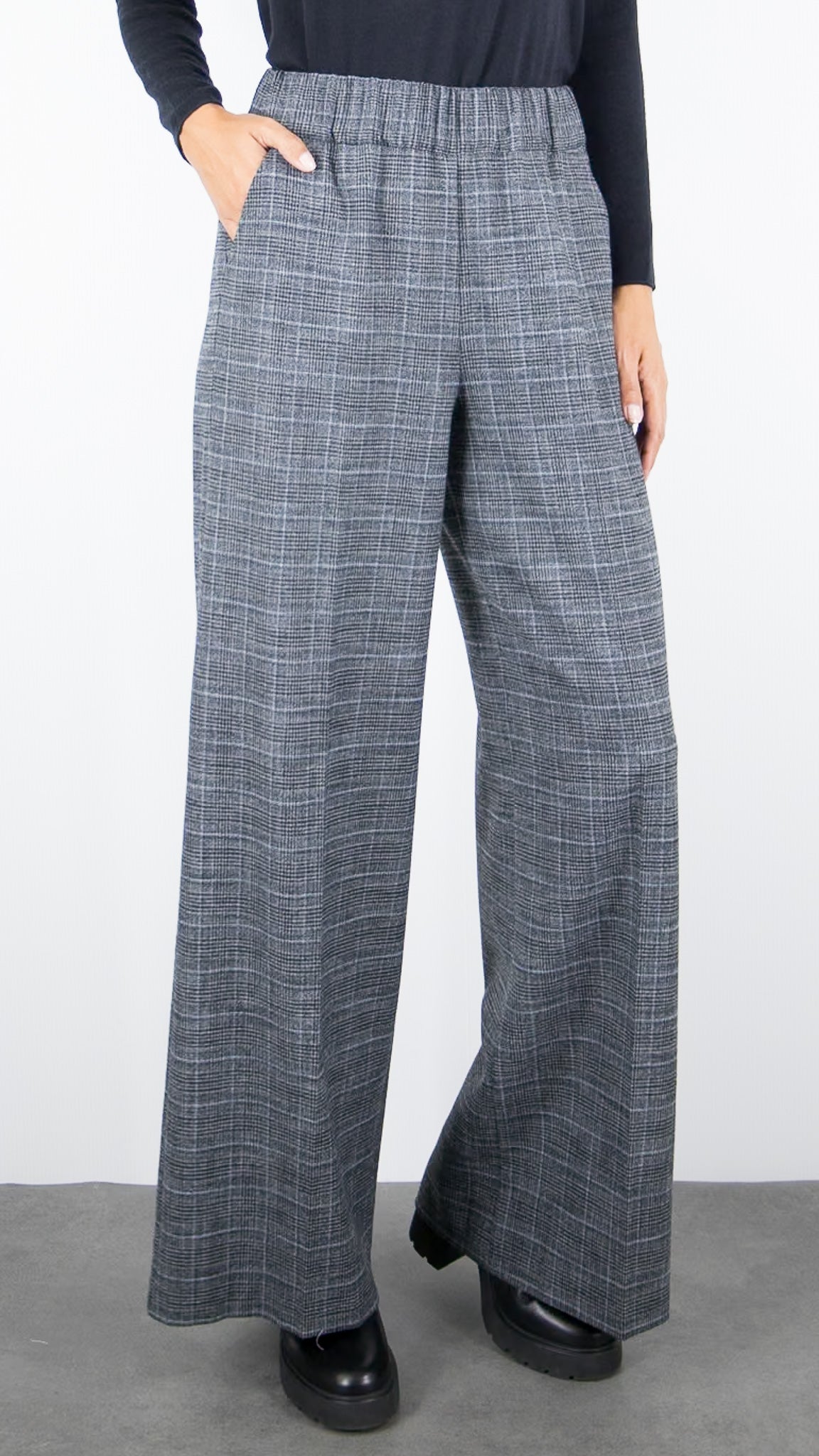 PANTALON LARGE PRINCE DE GALLES FEMME BLEU GRIS CAROLINE BISS 4518