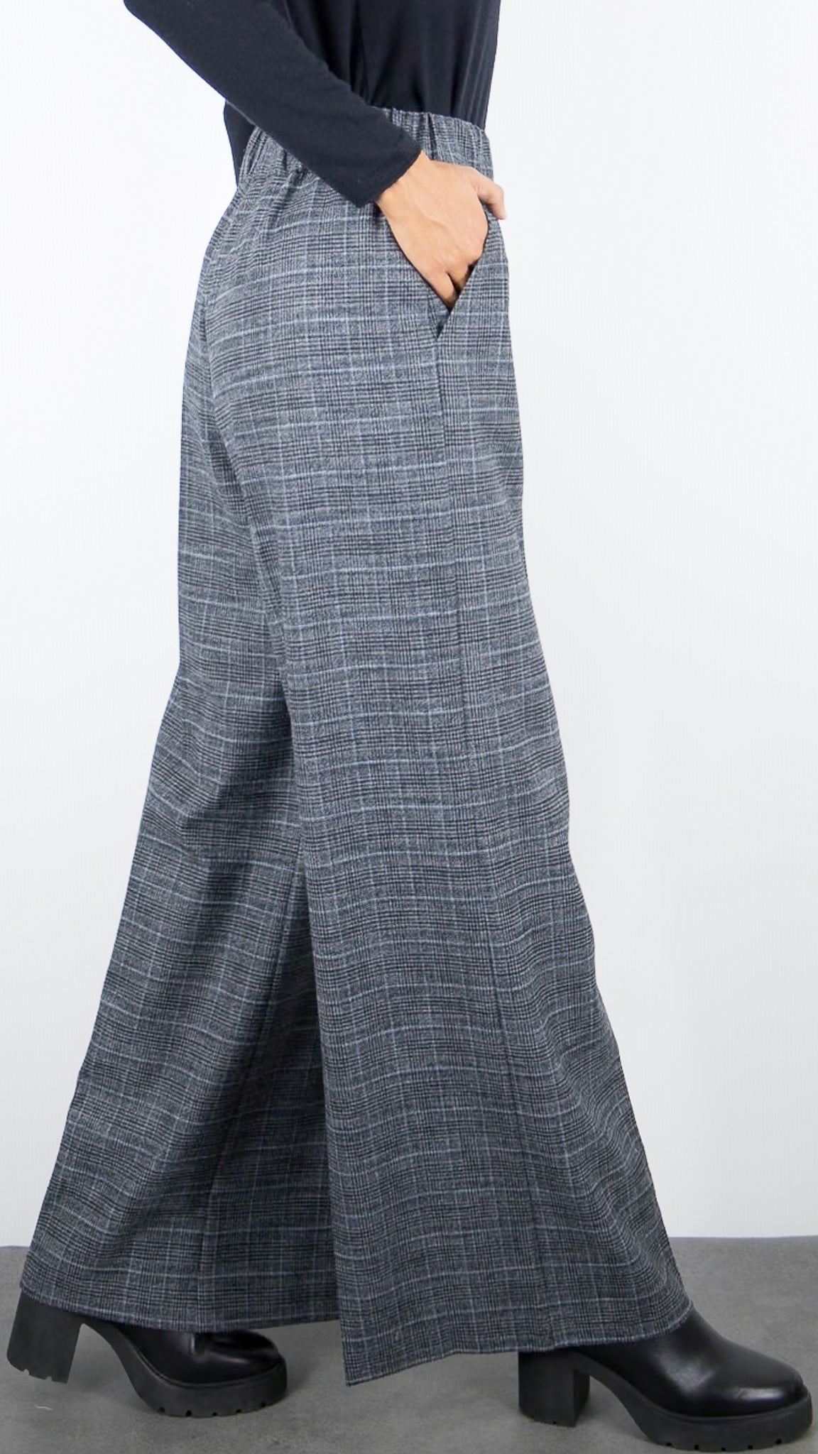 PANTALON LARGE PRINCE DE GALLES FEMME BLEU GRIS CAROLINE BISS 4518