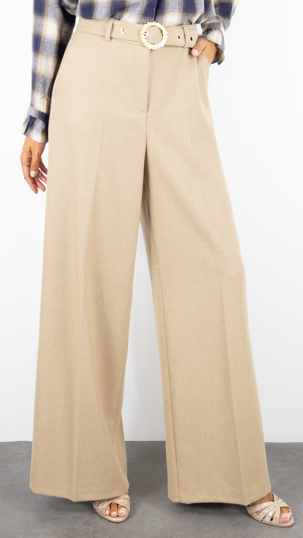 PANTALON LARGE EN LAINE CAMEL CAROLINE BISS 4531