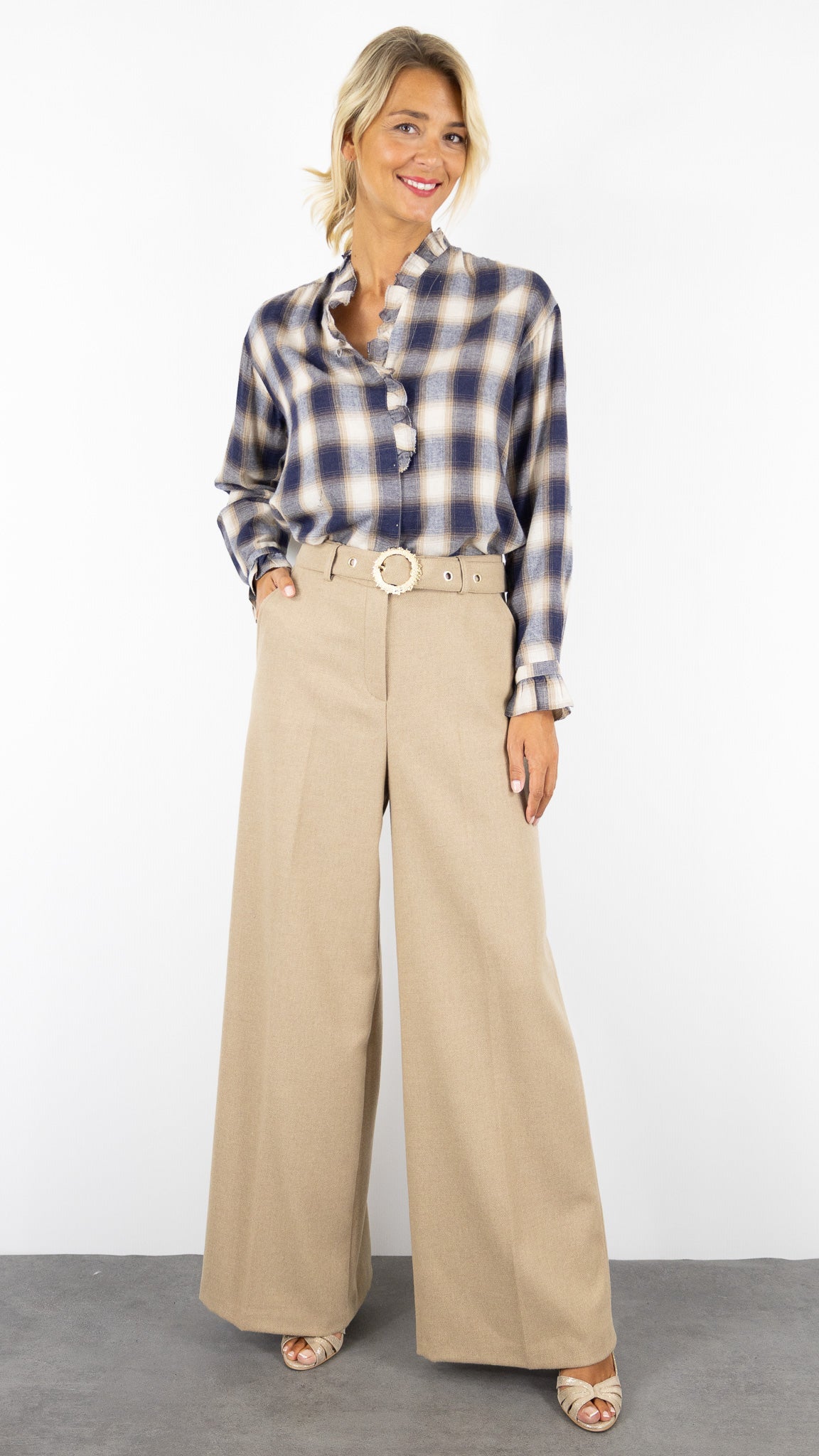 PANTALON LARGE EN LAINE CAMEL CAROLINE BISS 4531