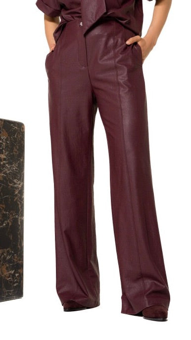 PANTALON LARGE EN FAUX CUIR VEGAN FEMME CAROLINE BISS 4567#COLOR_55/BORDEAUX