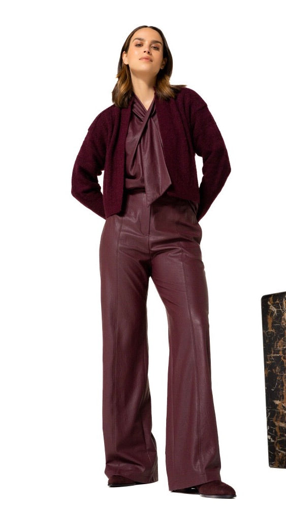 PANTALON LARGE EN FAUX CUIR VEGAN FEMME CAROLINE BISS 4567#COLOR_55/BORDEAUX