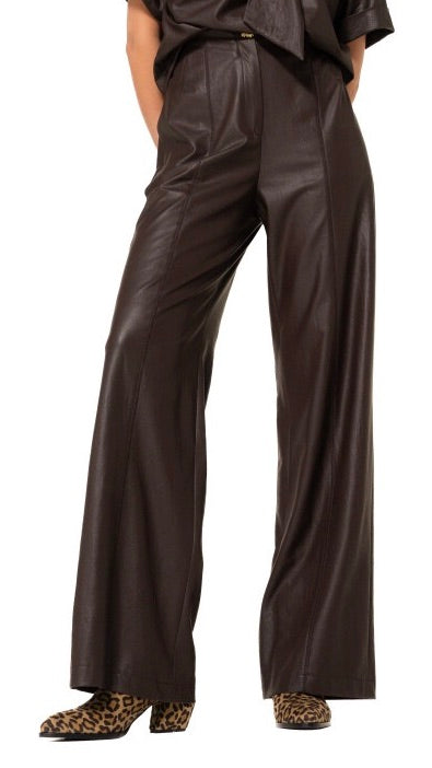 PANTALON LARGE EN FAUX CUIR VEGAN FEMME CAROLINE BISS 4567#COLOR_30/CHOCO