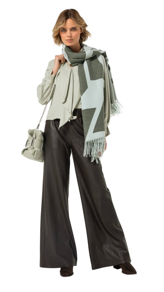 PANTALON PALAZZO EN FAUX CUIR MARRON CHOCO CAROLINE BISS 4570