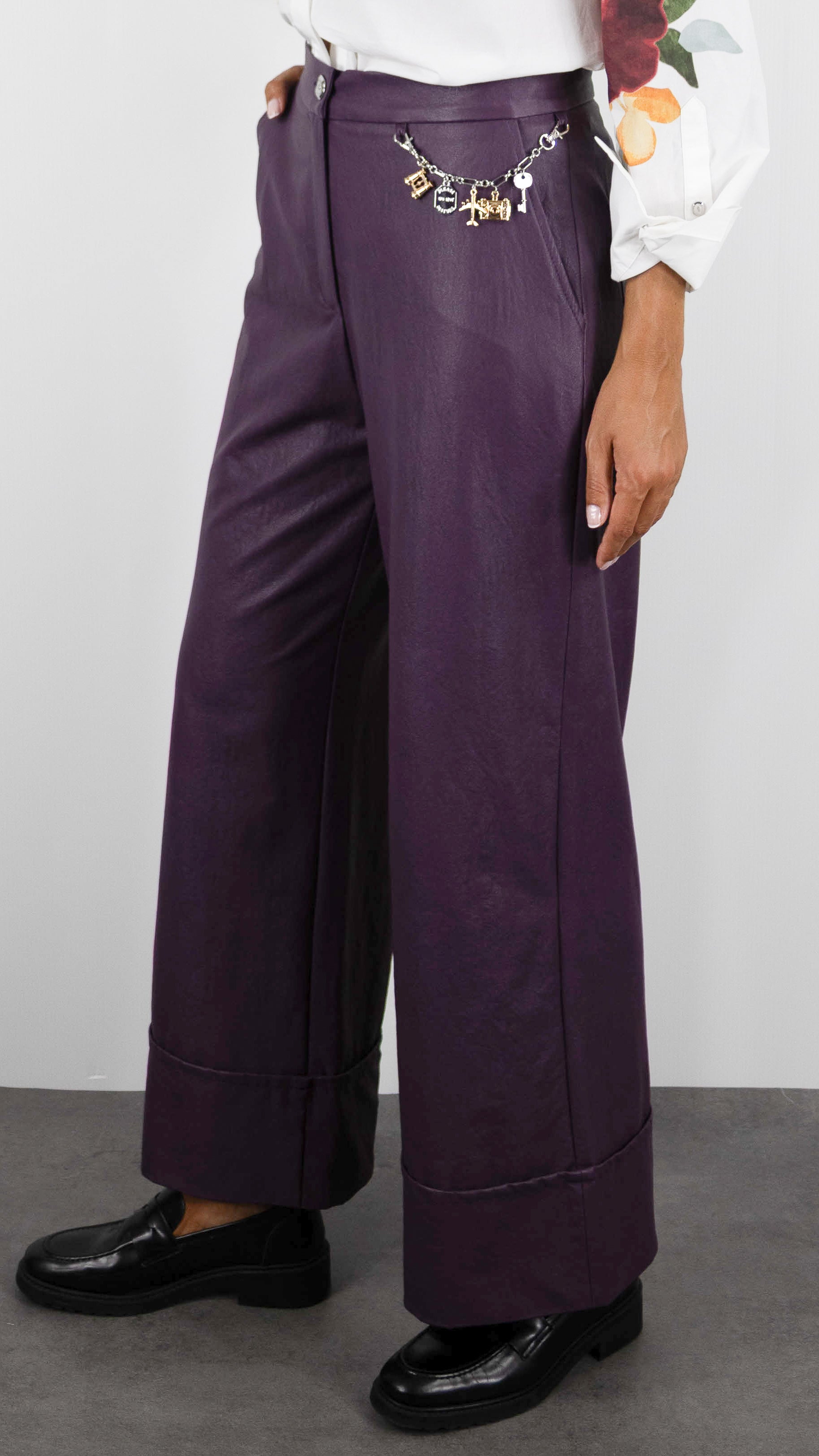 PANTALON LARGE EN FAUX CUIR PRUNE POUR FEMME CAROLINE BISS 4575