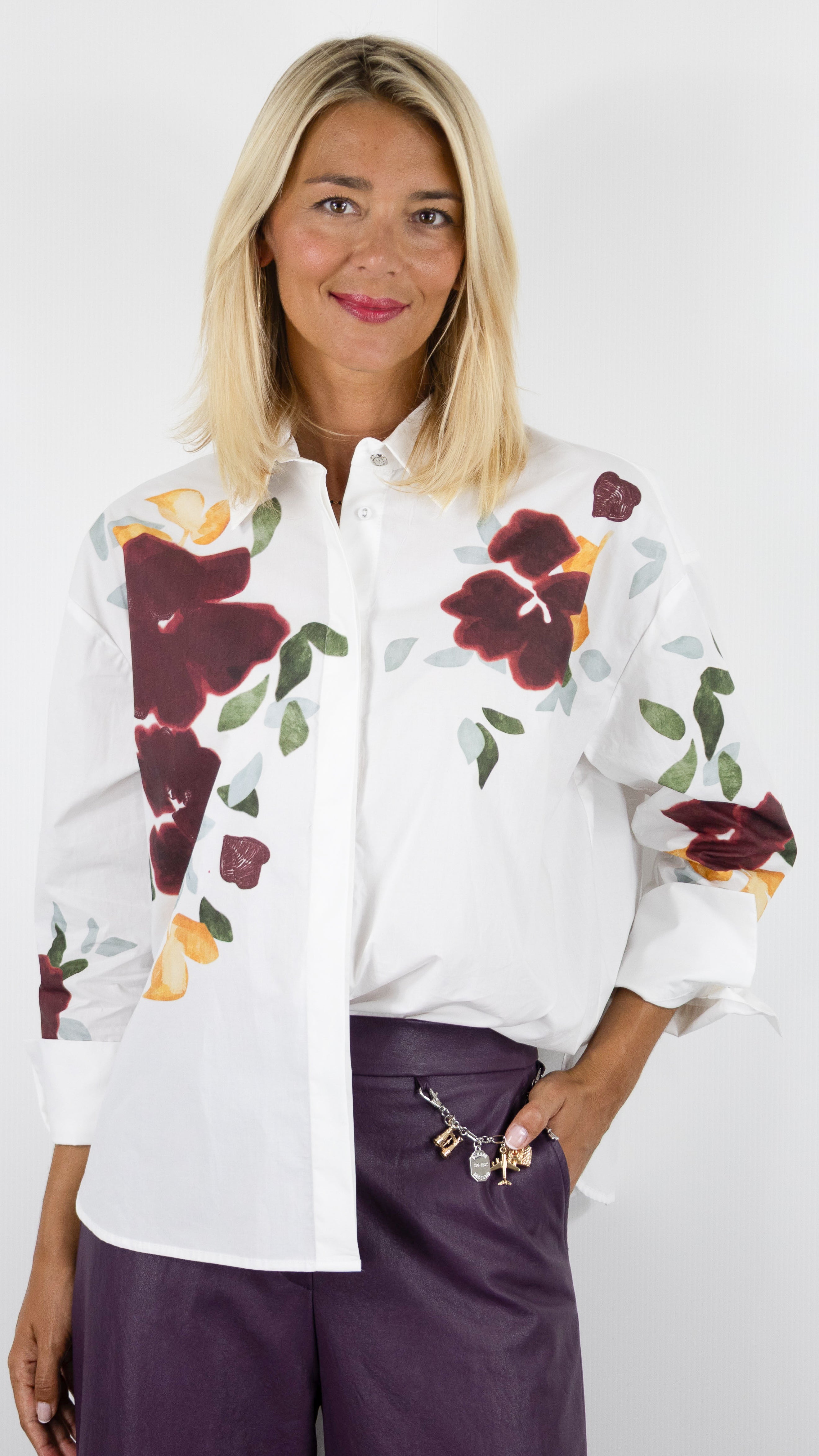 CHEMISE AMPLE EN COTON AVEC MOTIF FLEURI PRUNE ET BLANC POUR FEMME CAROLINE BISS 4674