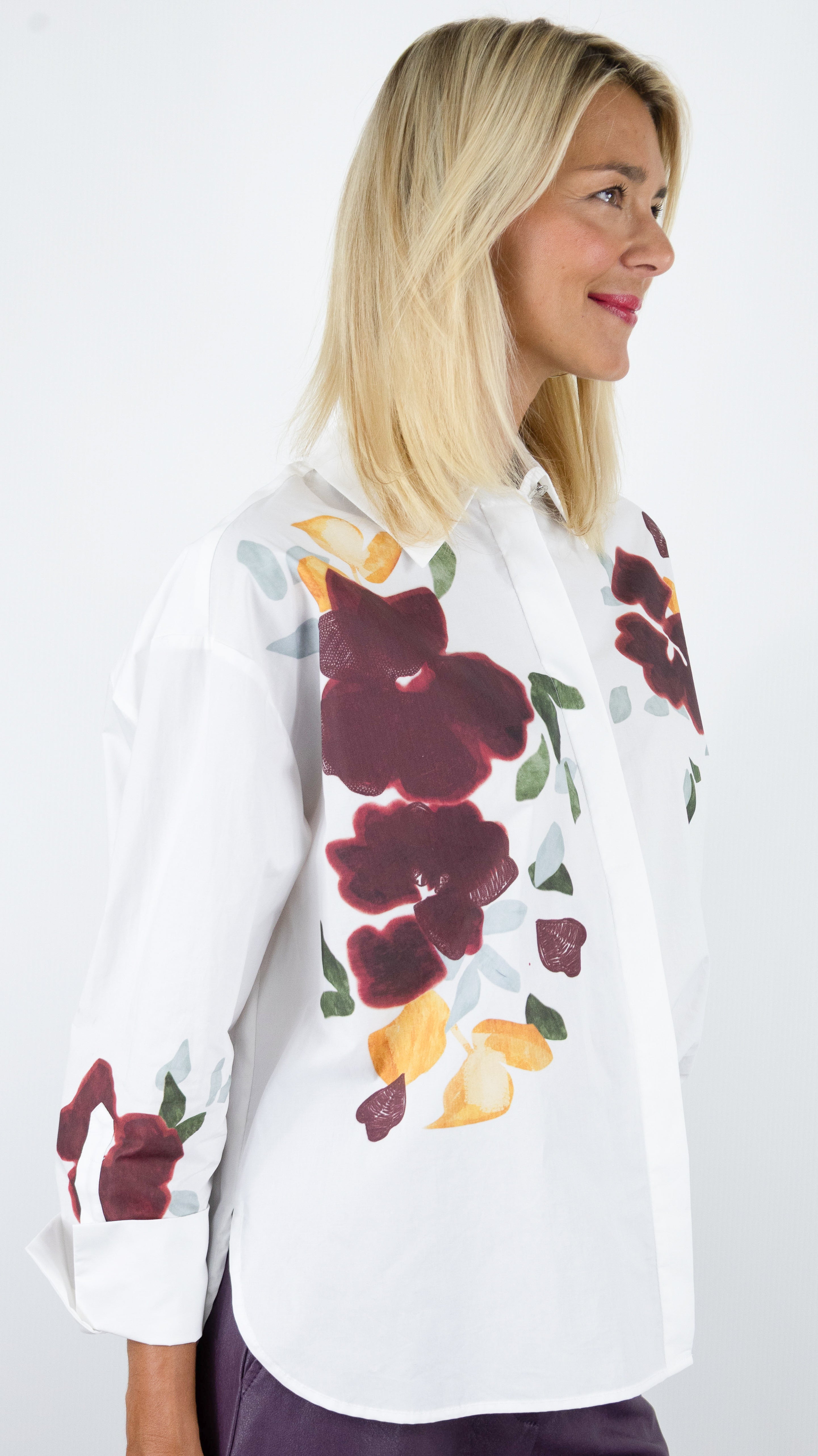 CHEMISE AMPLE EN COTON AVEC MOTIF FLEURI PRUNE ET BLANC POUR FEMME CAROLINE BISS 4674