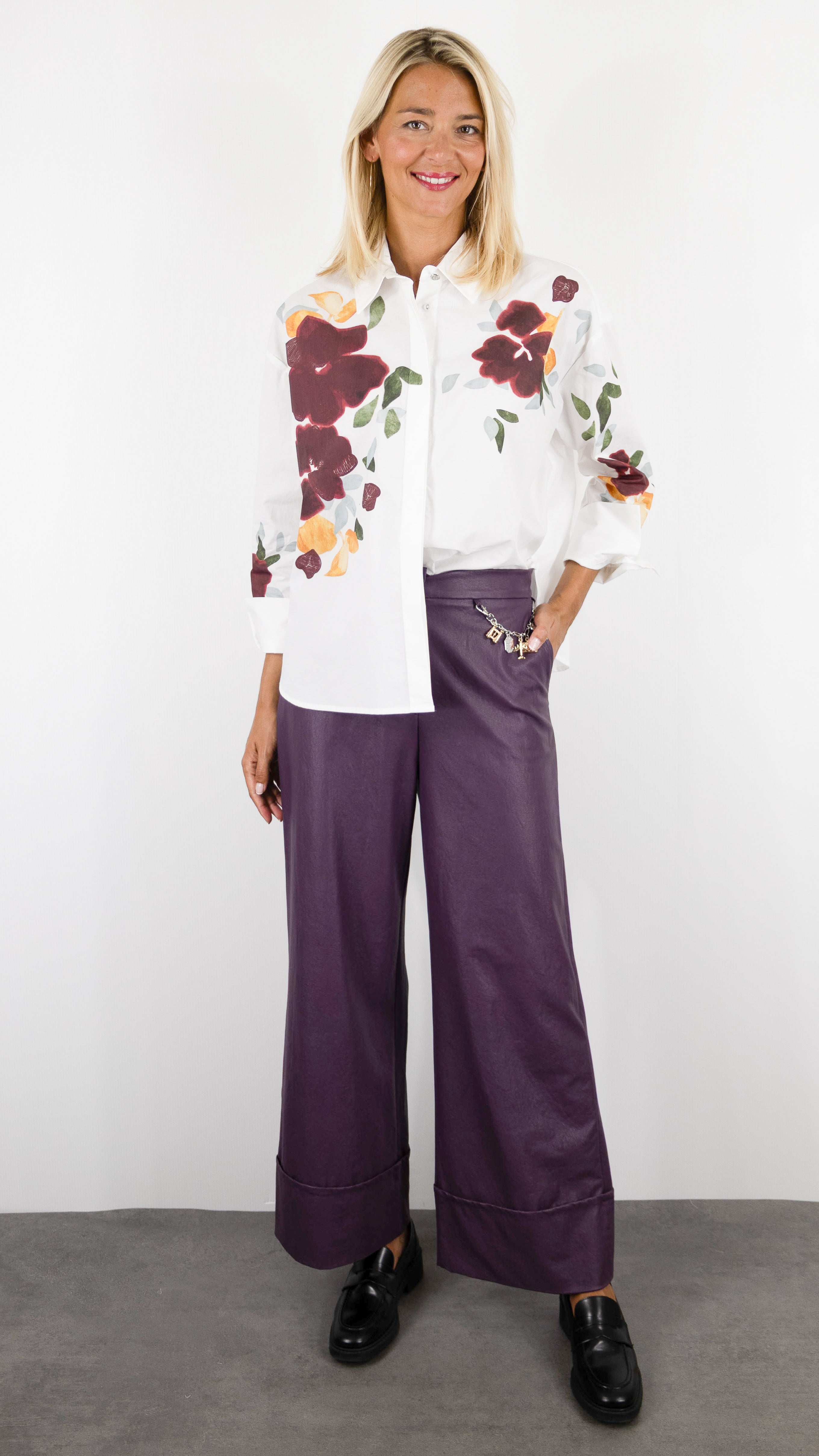 CHEMISE AMPLE EN COTON AVEC MOTIF FLEURI PRUNE ET BLANC POUR FEMME CAROLINE BISS 4674