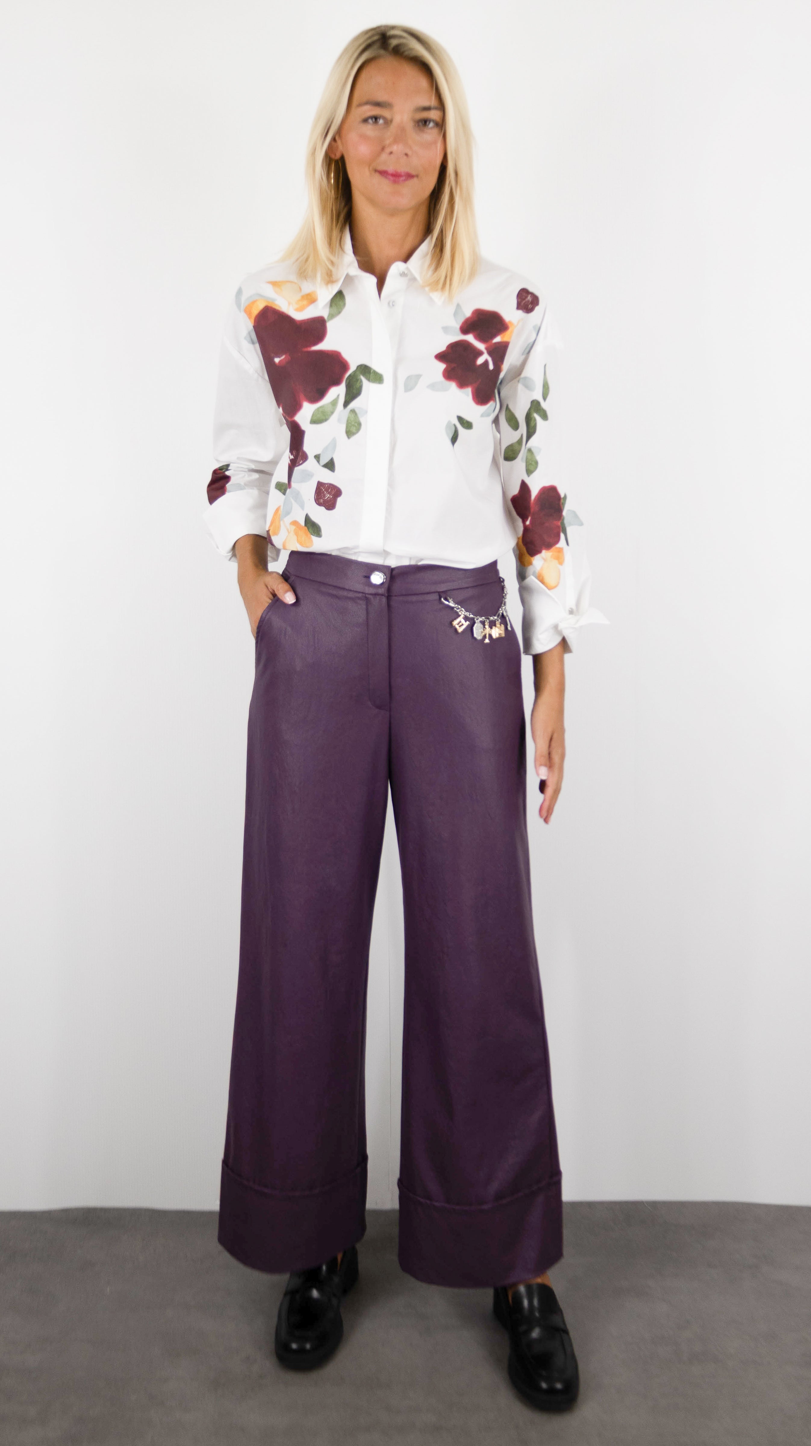 PANTALON LARGE EN FAUX CUIR PRUNE POUR FEMME CAROLINE BISS 4575