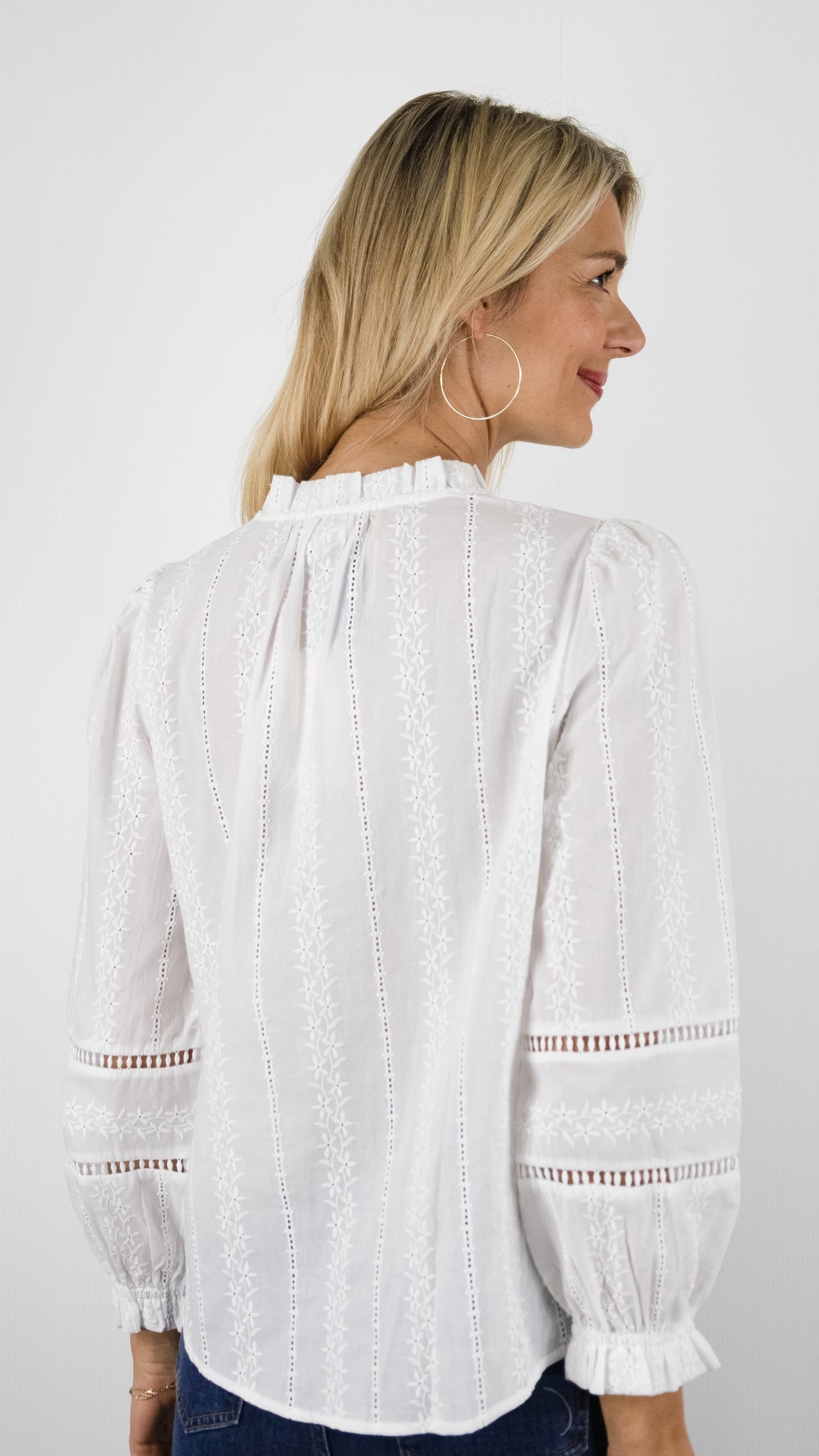BLOUSE FLUIDE AJOUREE EN DENTELLE IVOIRE YCOO#COLOR_IVOIRE