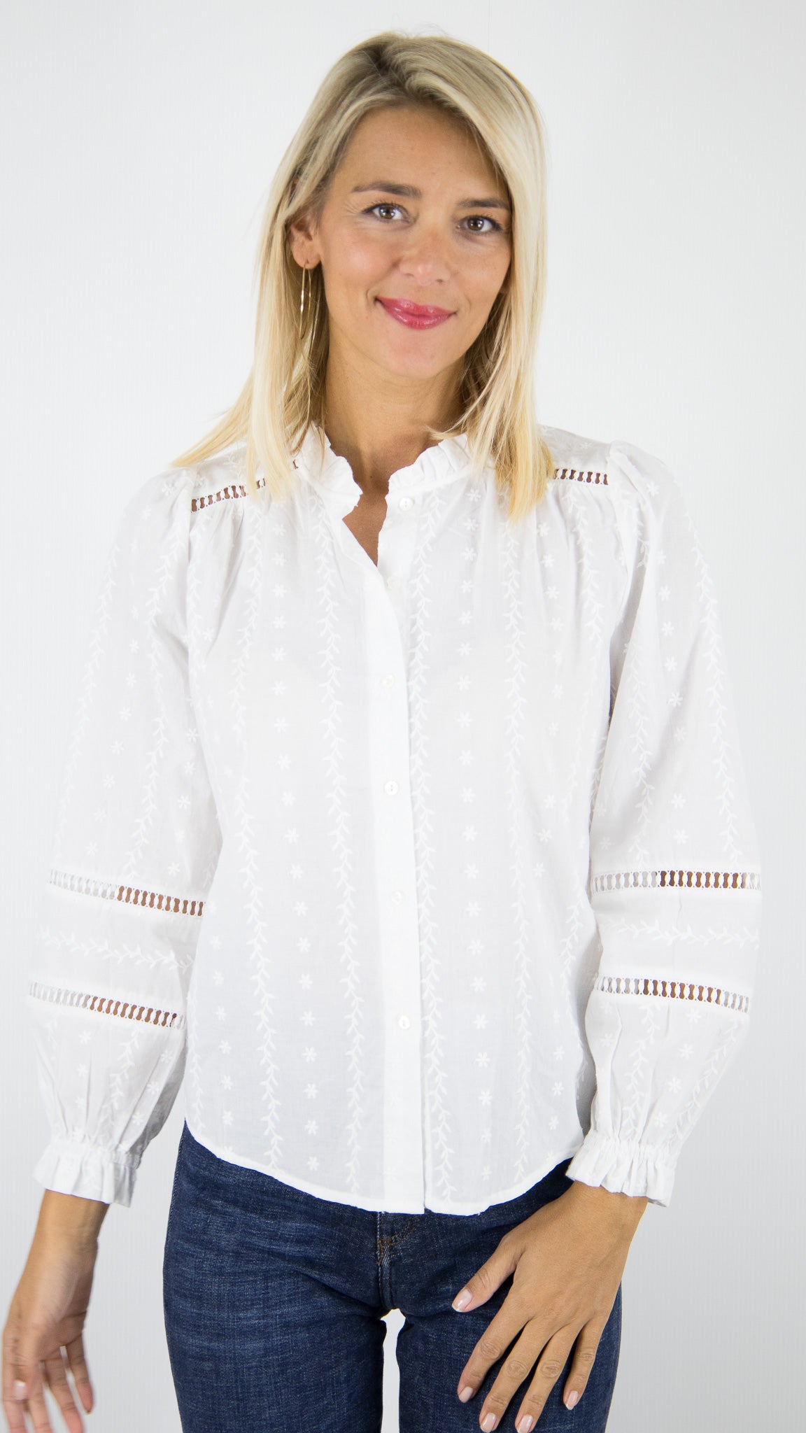 BLOUSE BRODEE AJOUREE ECRUE YCOO 4637B 