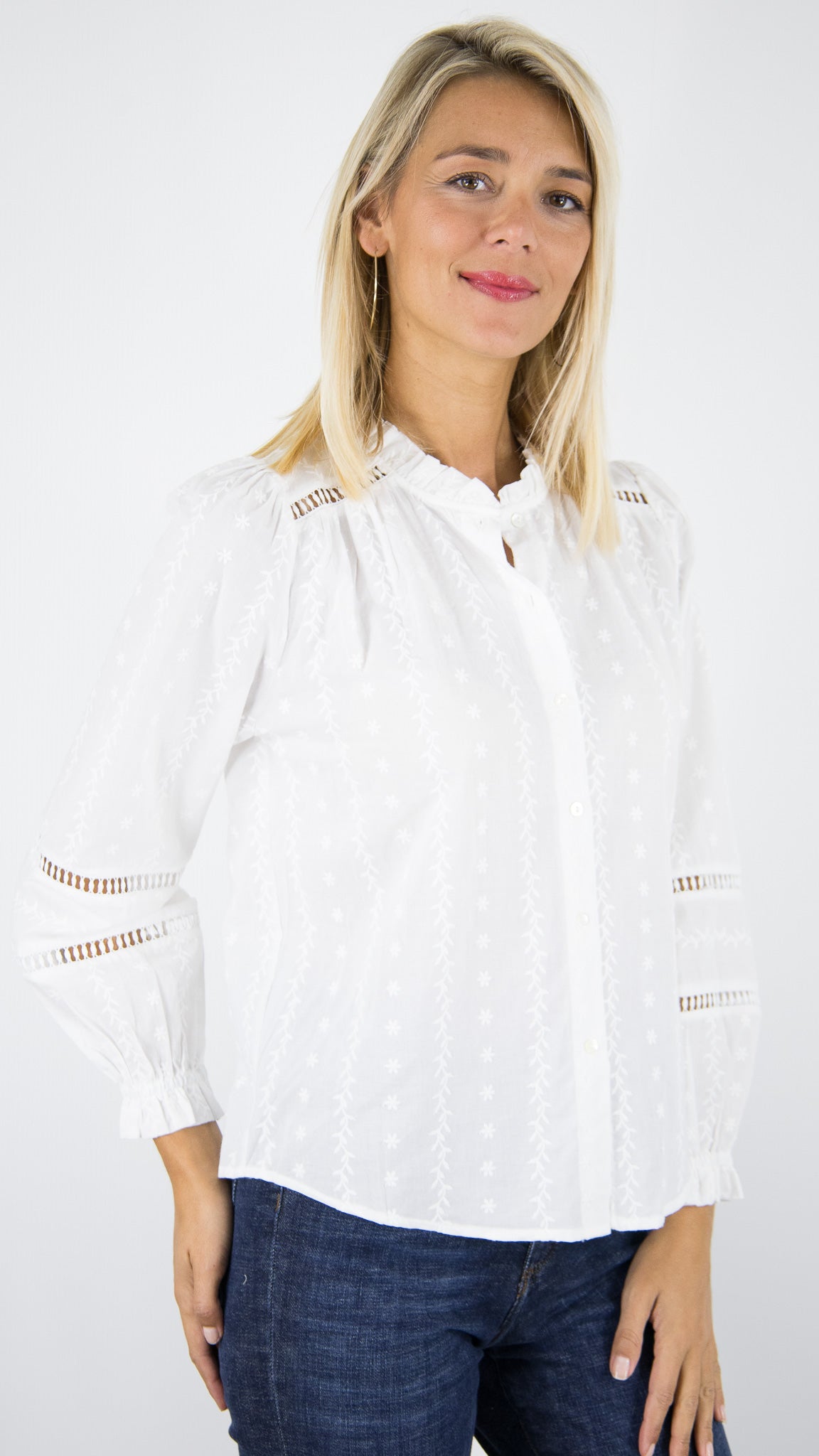 BLOUSE BRODEE AJOUREE ECRUE YCOO 4637B 