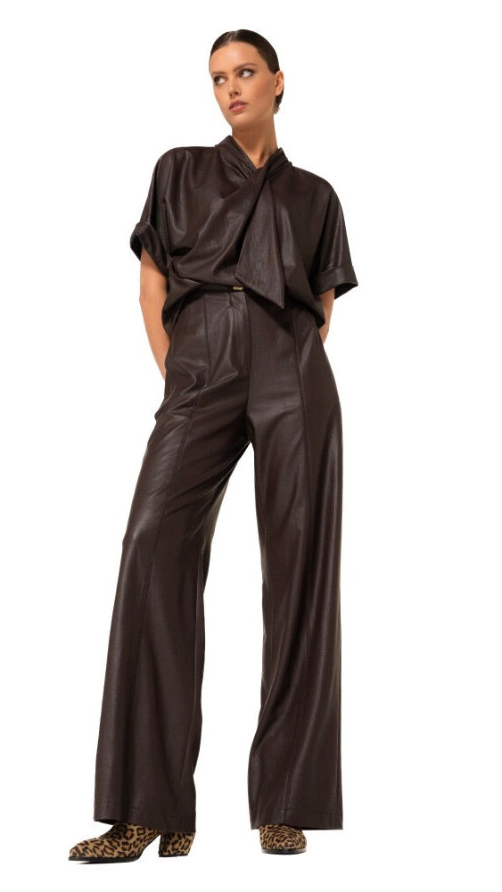 TOP CRAVATTE EN CUIR VEGAN CHOCO FEMME CAROLINE BISS 4664