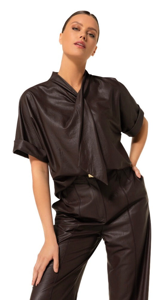 TOP CRAVATTE EN CUIR VEGAN CHOCO FEMME CAROLINE BISS 4664