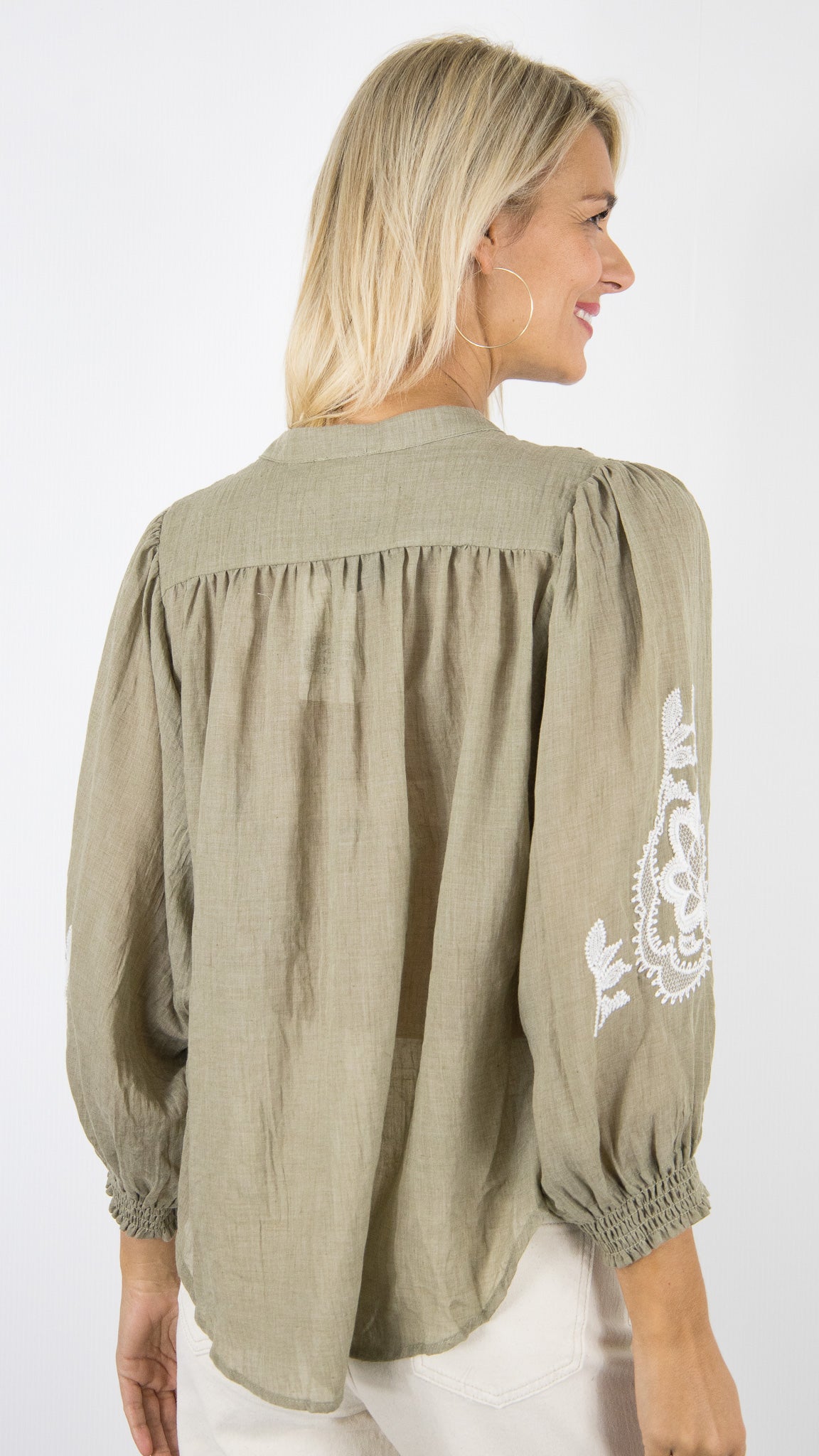 BLOUSE BRODEE KAKI POUR FEMME  YCOO 4719A 
