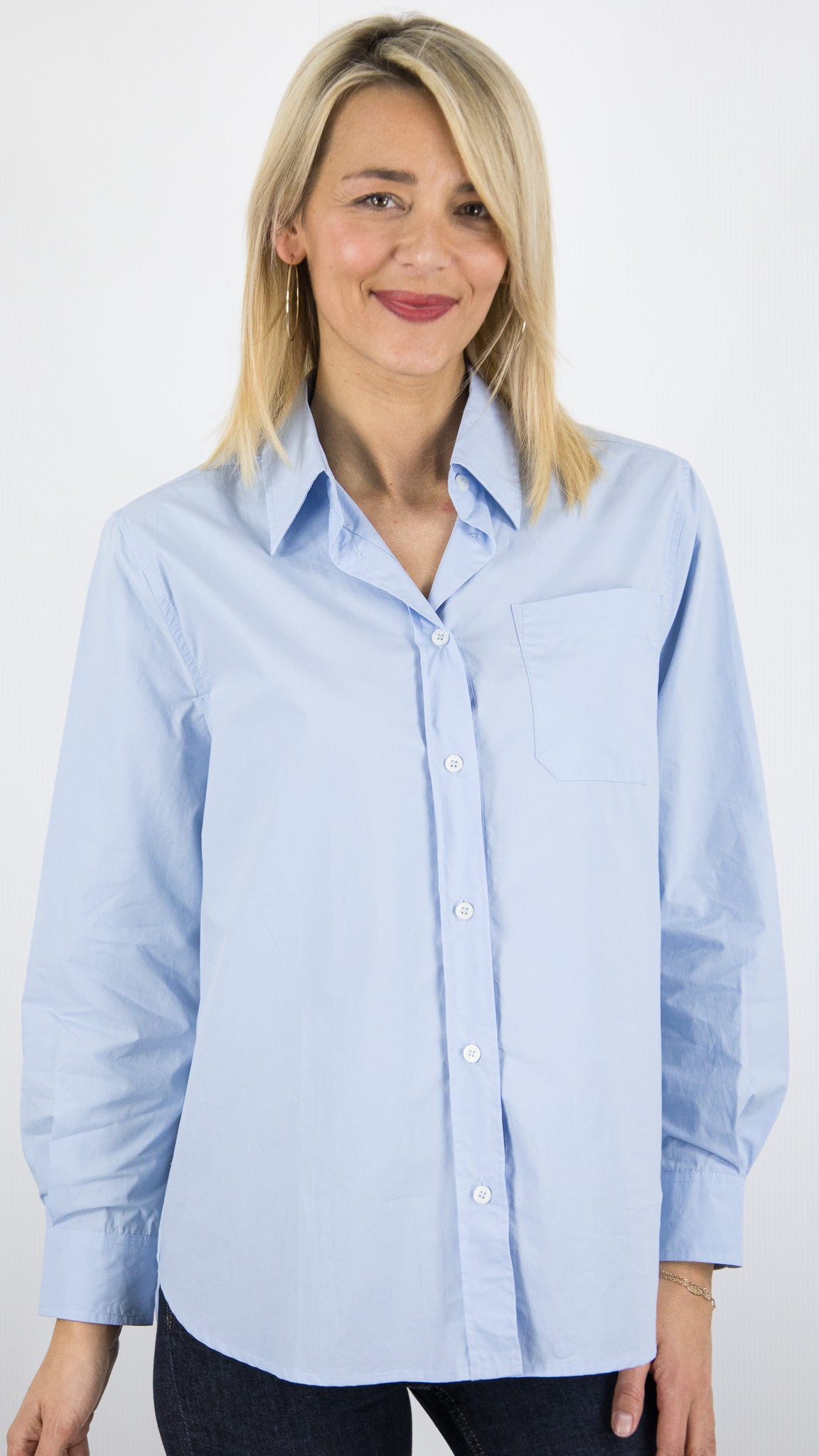 CHEMISE EN COTON BLEU CIEL FEMME YCOO 4820B 