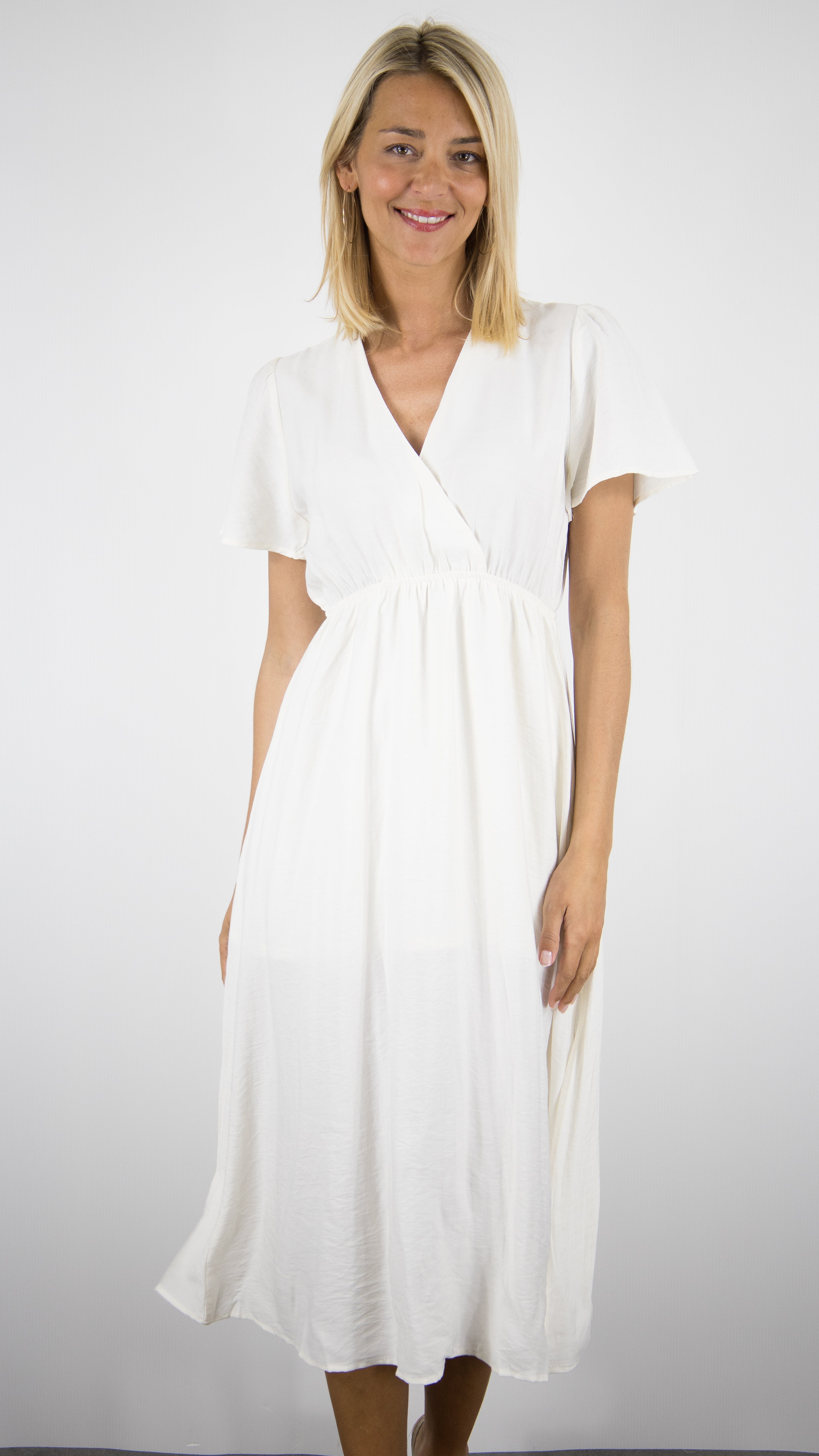 ROBE MIDI D'ETE COL V FLUIDE ECRUE LILI ET LALA 5192