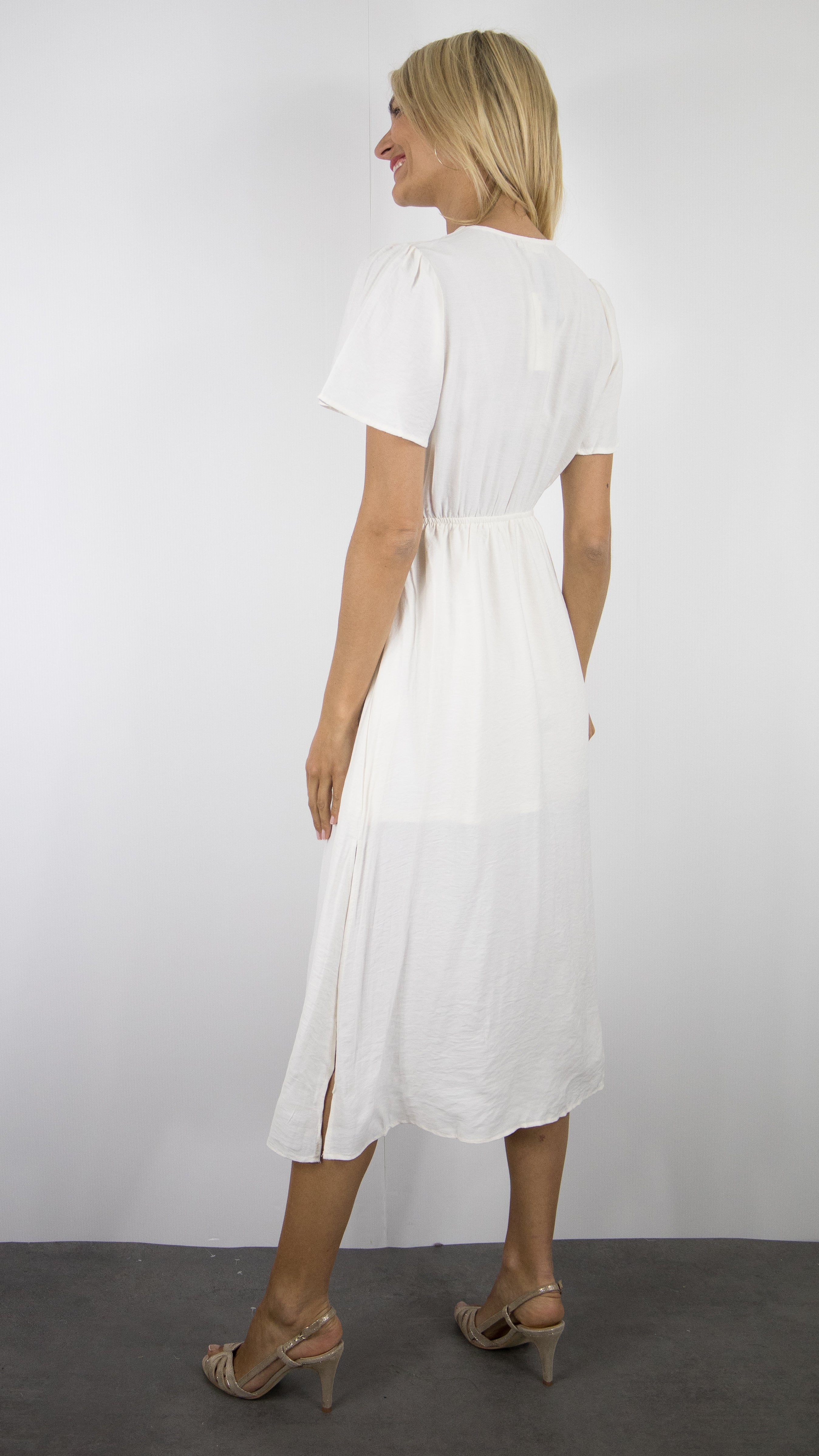ROBE MIDI D'ETE COL V FLUIDE ECRUE LILI ET LALA 5192