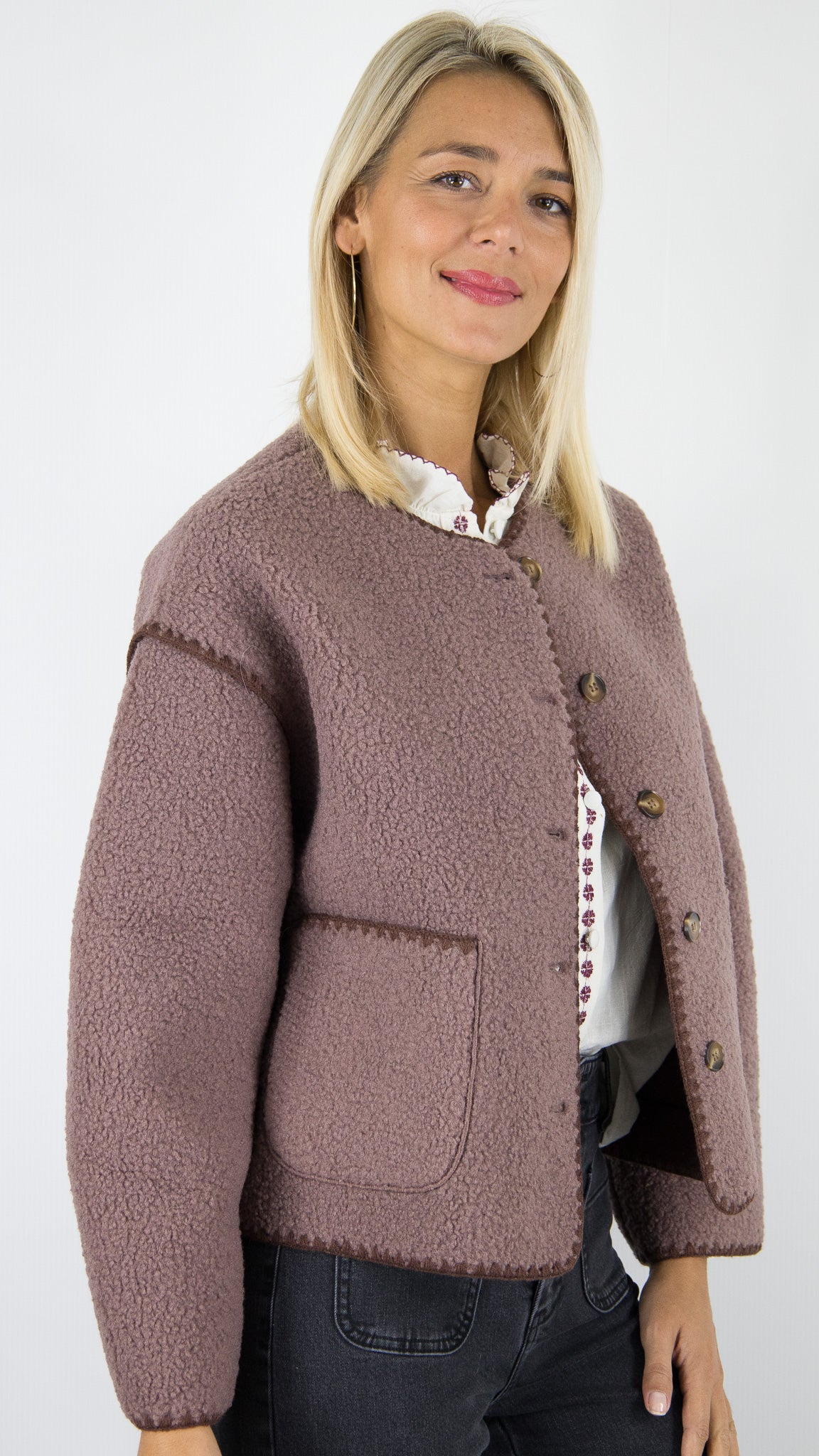 VESTE AMPLE FOURRURE ECOLOGIQUE TAUPE ROSE CHARLIOR 526069 