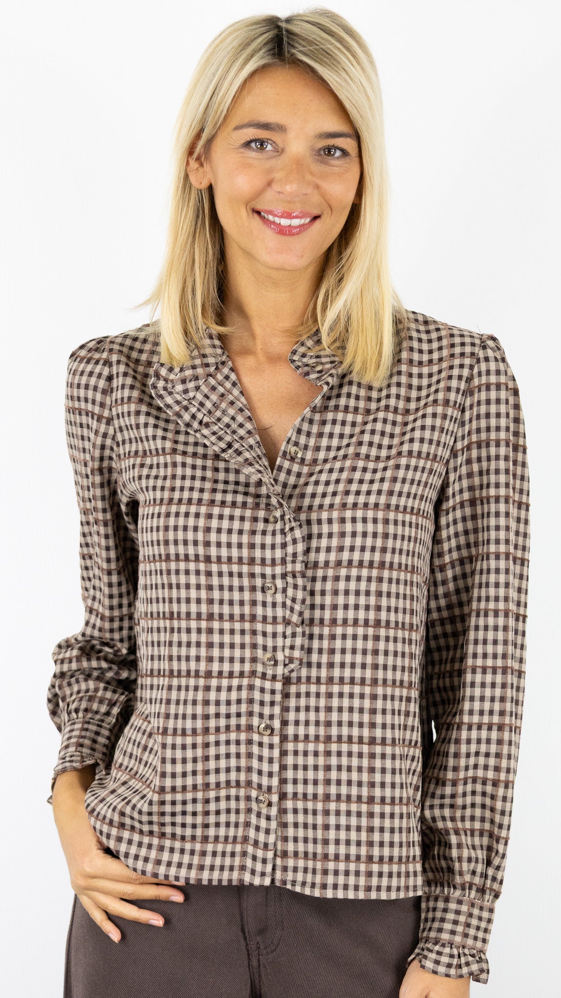 BLOUSE À CARREAUX 5392 LILI ET LALA#color_CHOCO