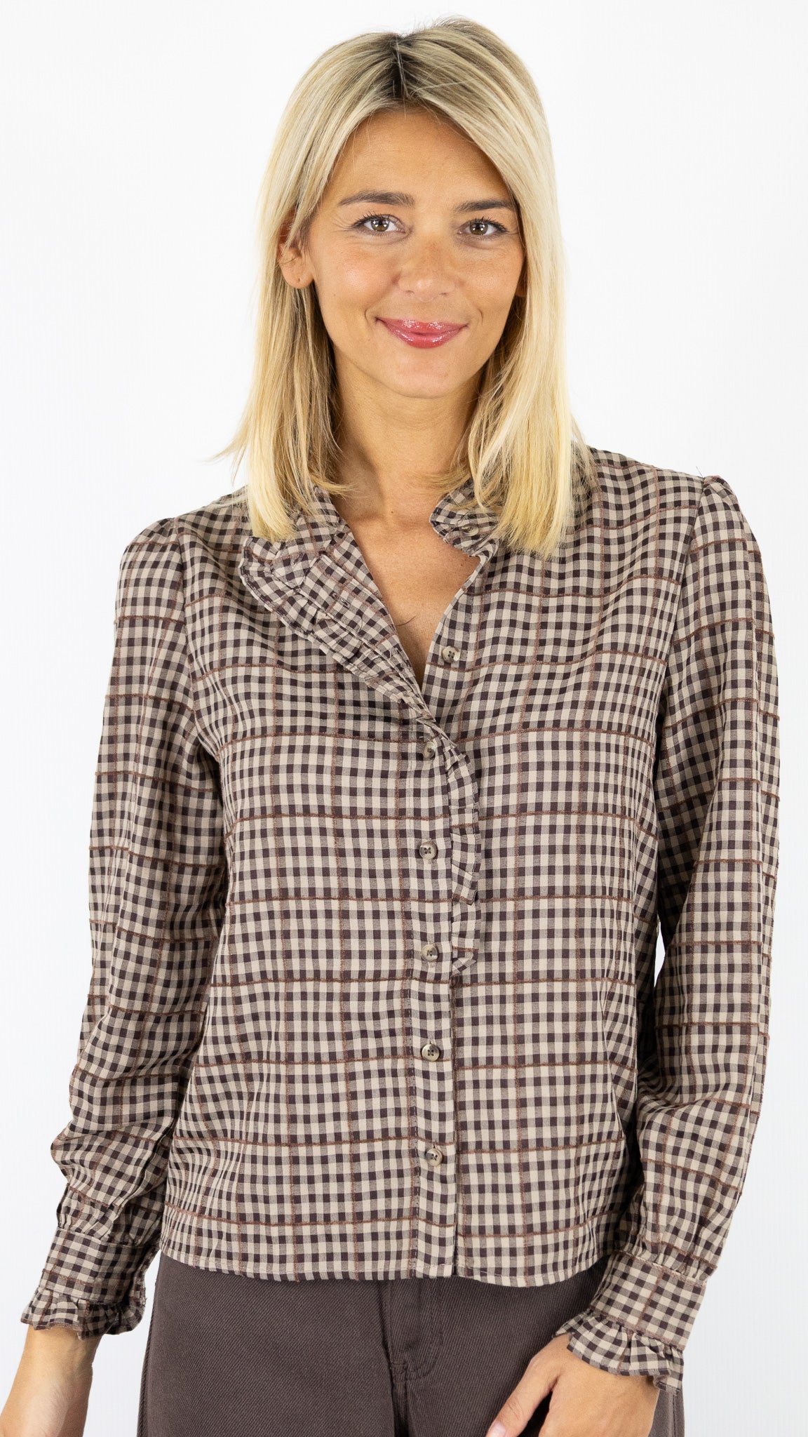 BLOUSE À CARREAUX 5392 LILI ET LALA#color_CHOCO