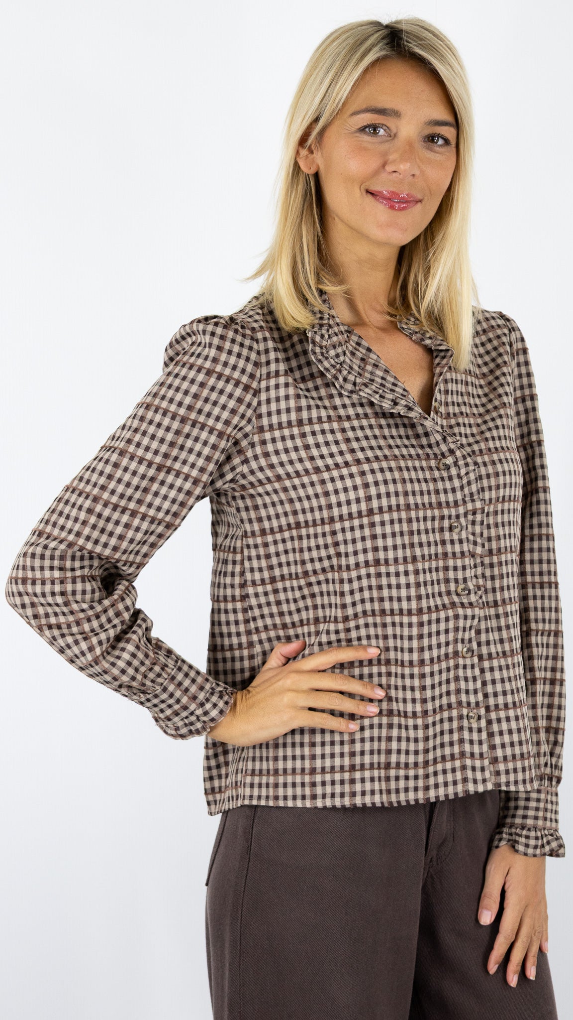 BLOUSE À CARREAUX 5392 LILI ET LALA#color_CHOCO
