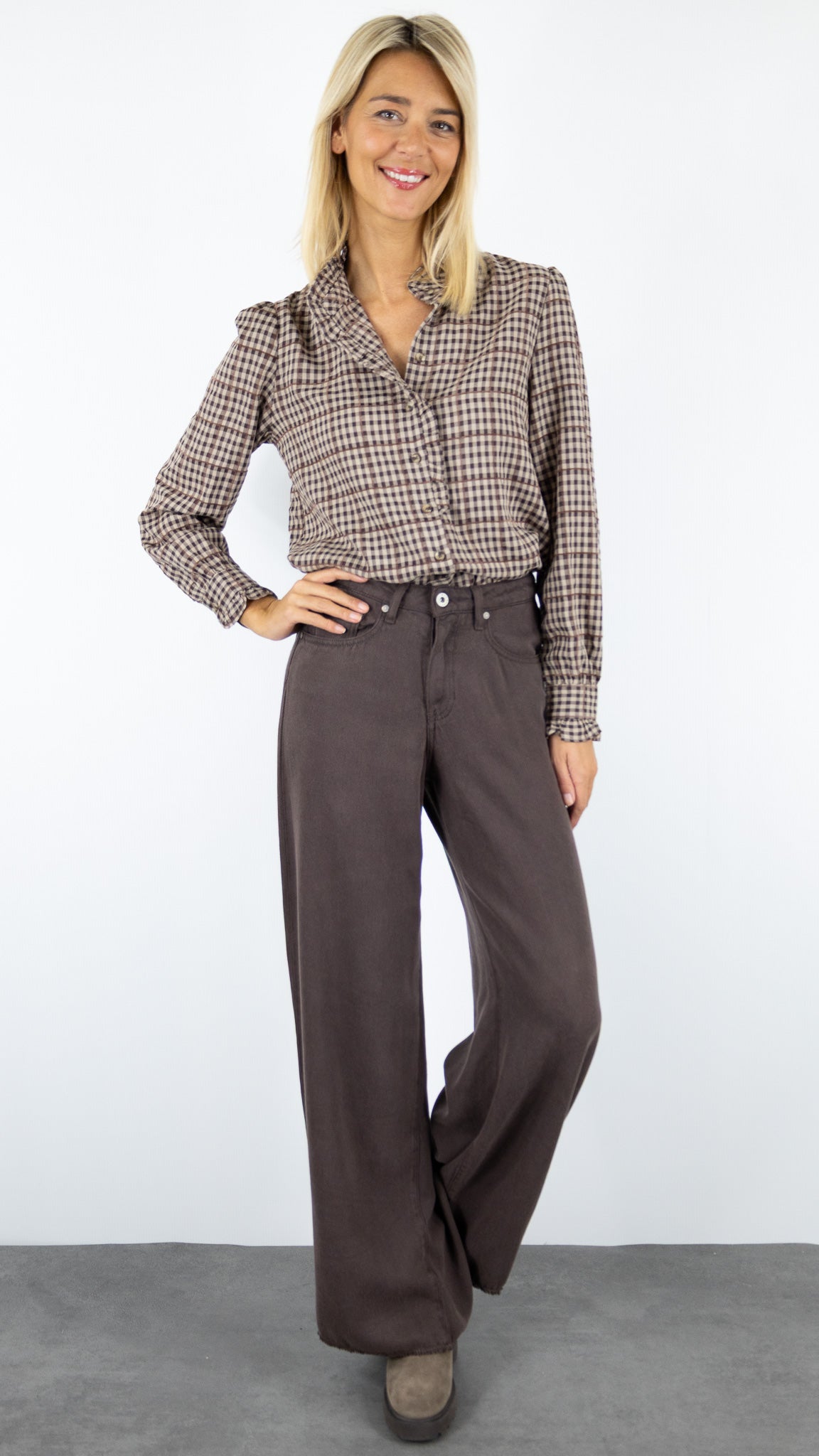 BLOUSE À CARREAUX 5392 LILI ET LALA#color_CHOCO