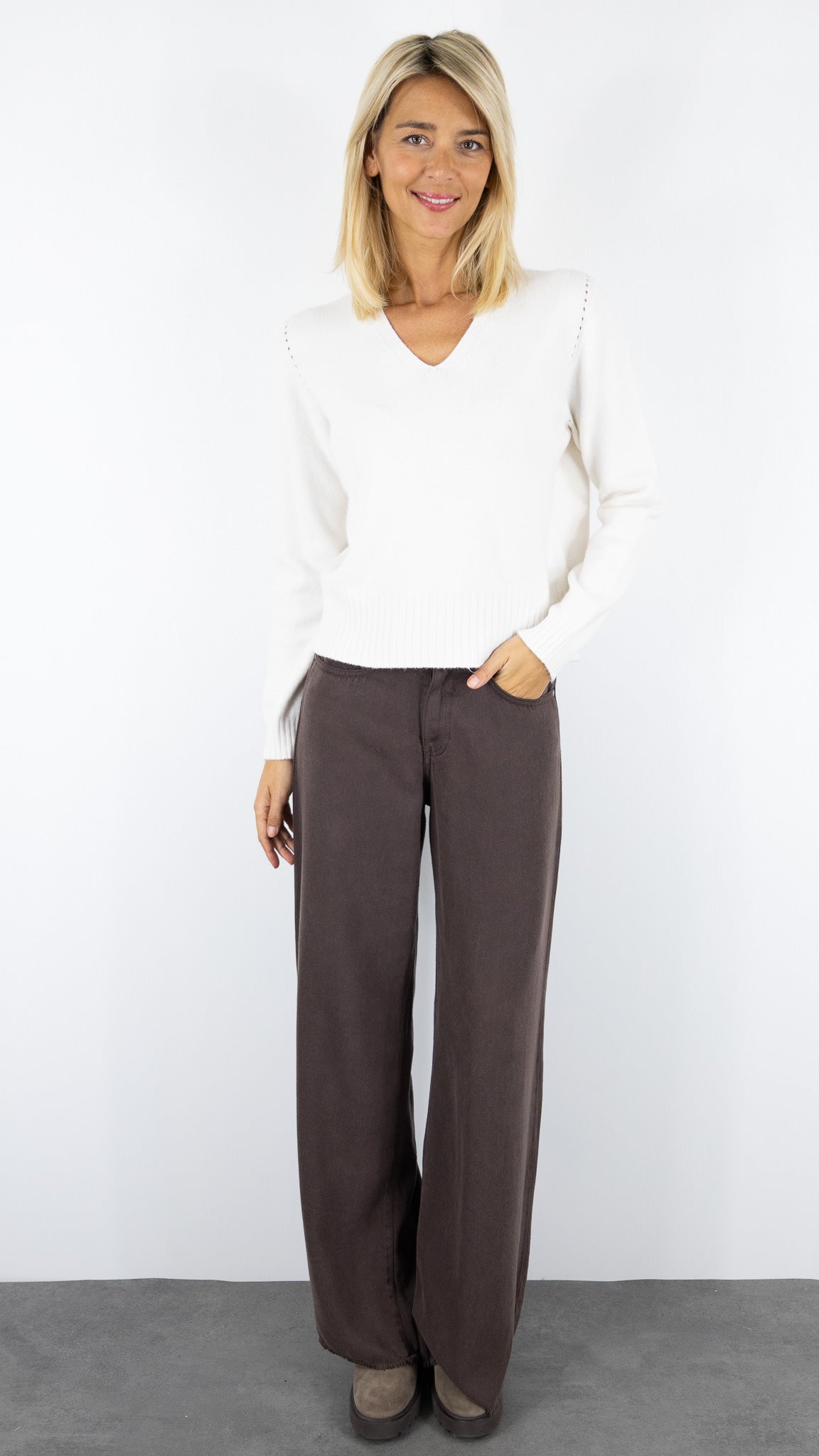 PULL COL V MAX ET ENJOY 570951#color_BLANC