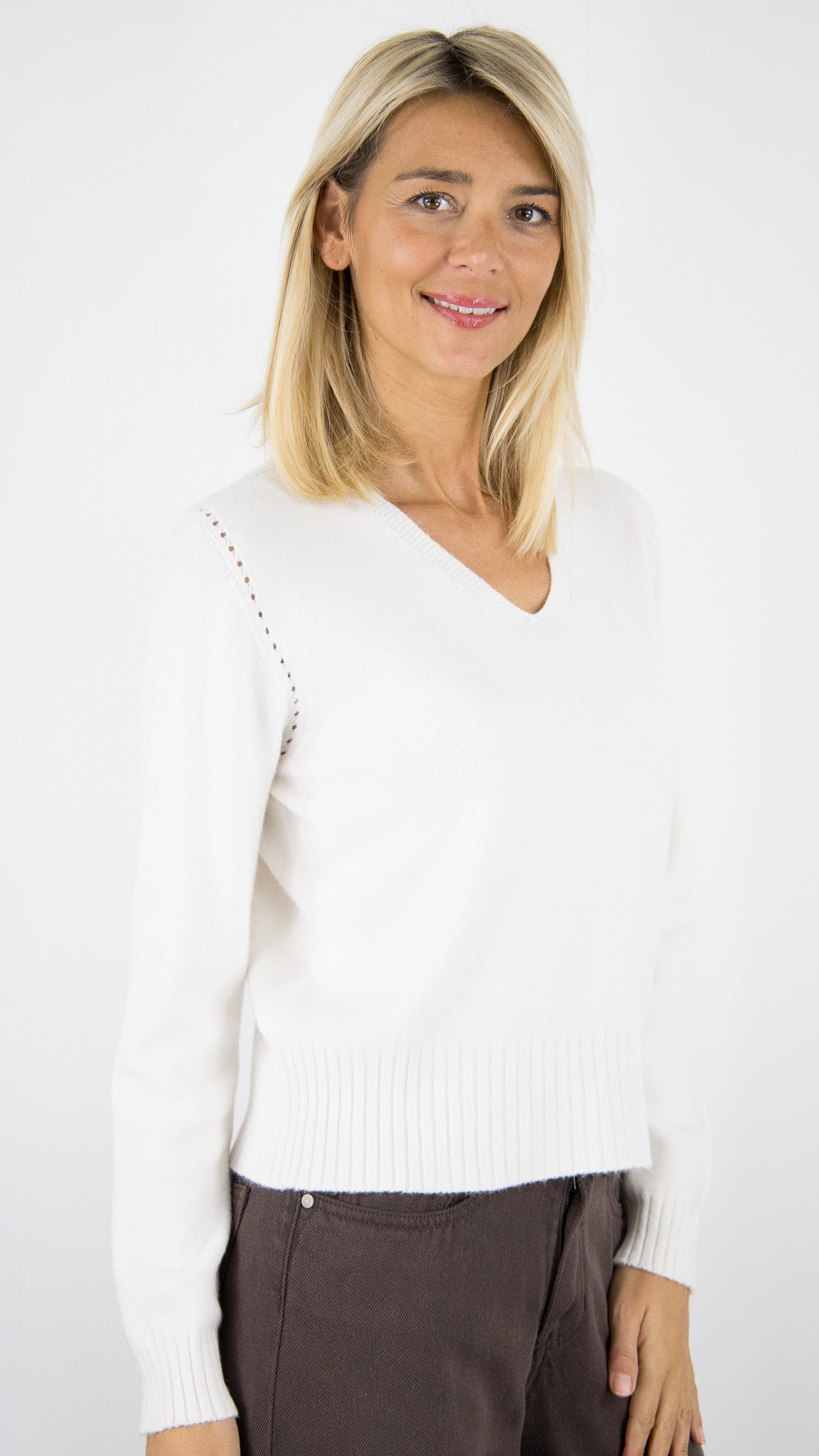 PULL COL V MAX ET ENJOY 570951#color_BLANC