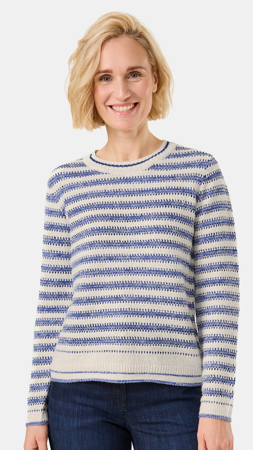 PULL EN COTON TRICOTE RAYE MARINE ET BEIGE GERRY WEBER 571002/35706 