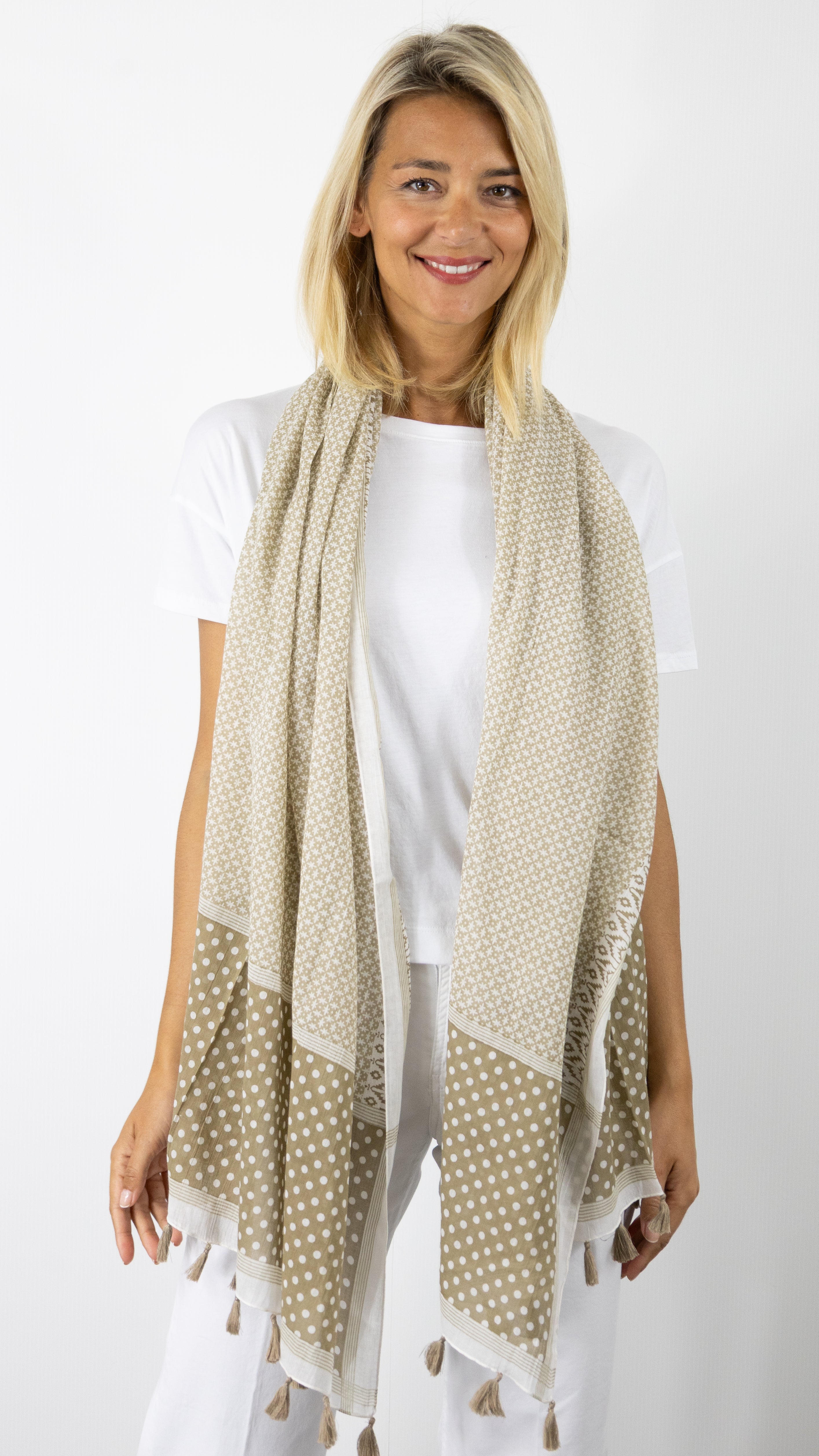 ETOLE FOULARD MULTI POIS BEIGE ECRU EN COTON ATOLL 59383