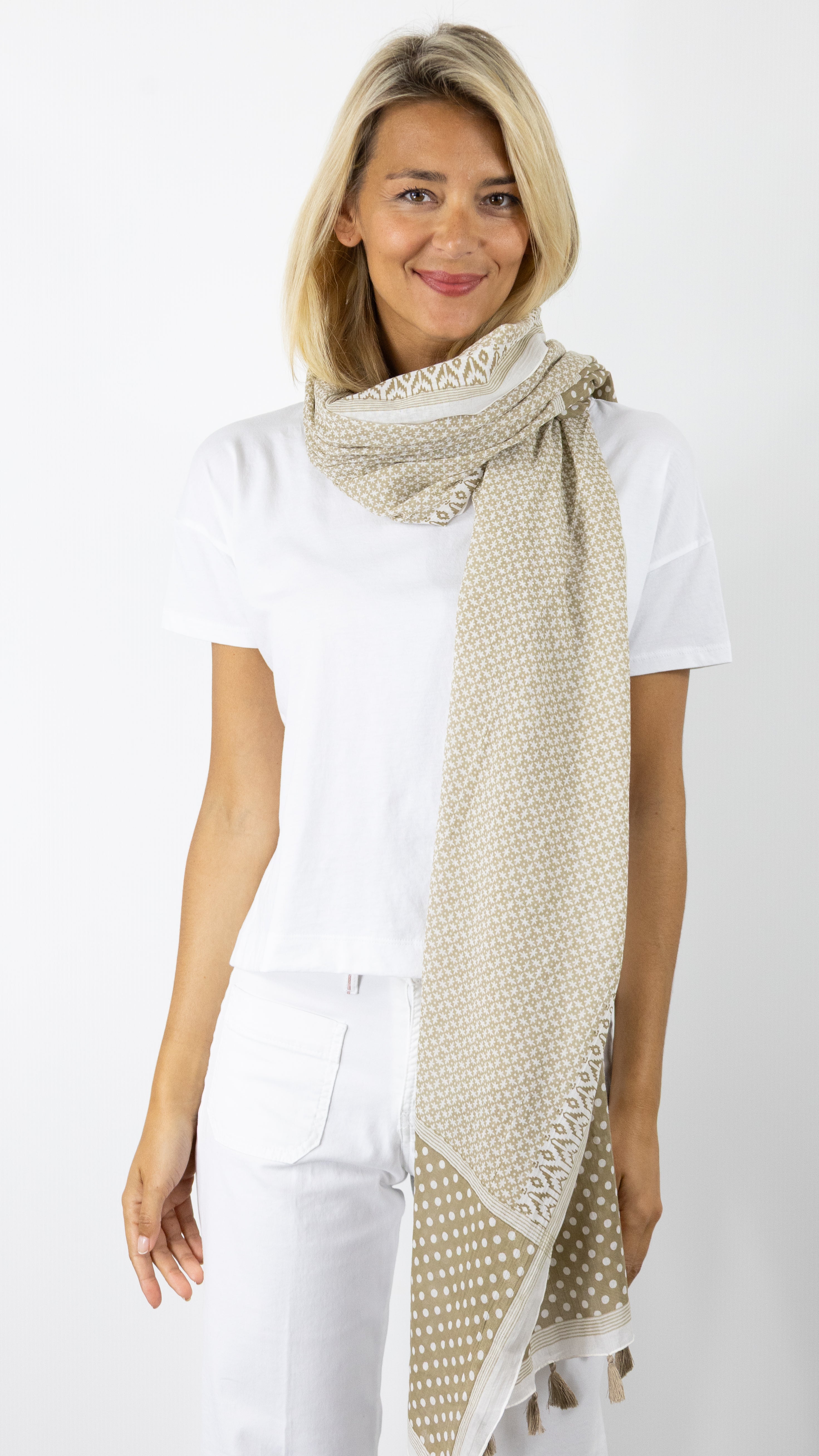 ETOLE FOULARD MULTI POIS BEIGE ECRU EN COTON ATOLL 59383