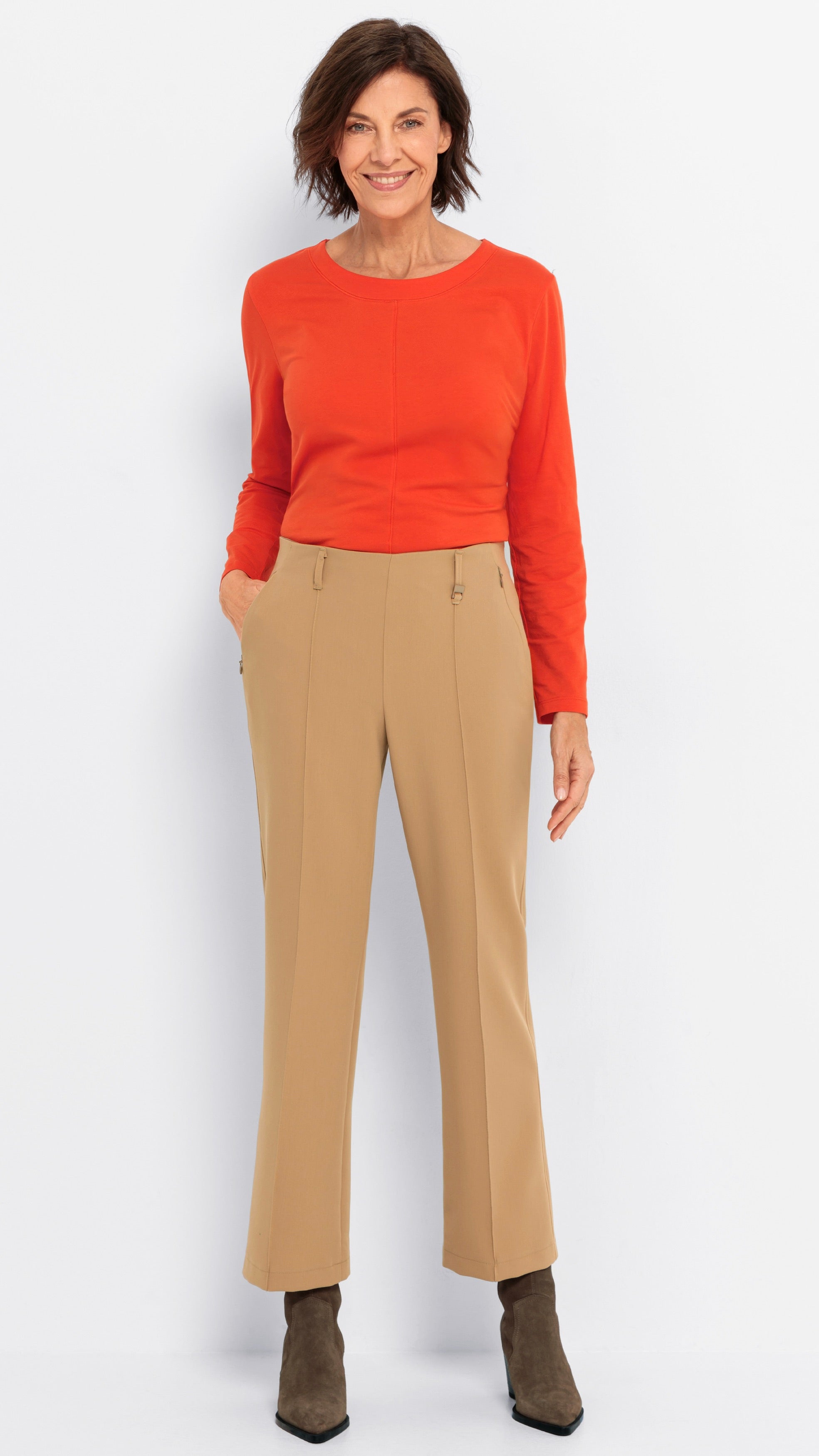 PANTALON DE VILLE ELASTIQUE EVASE CAMEL BIANCA 60031 