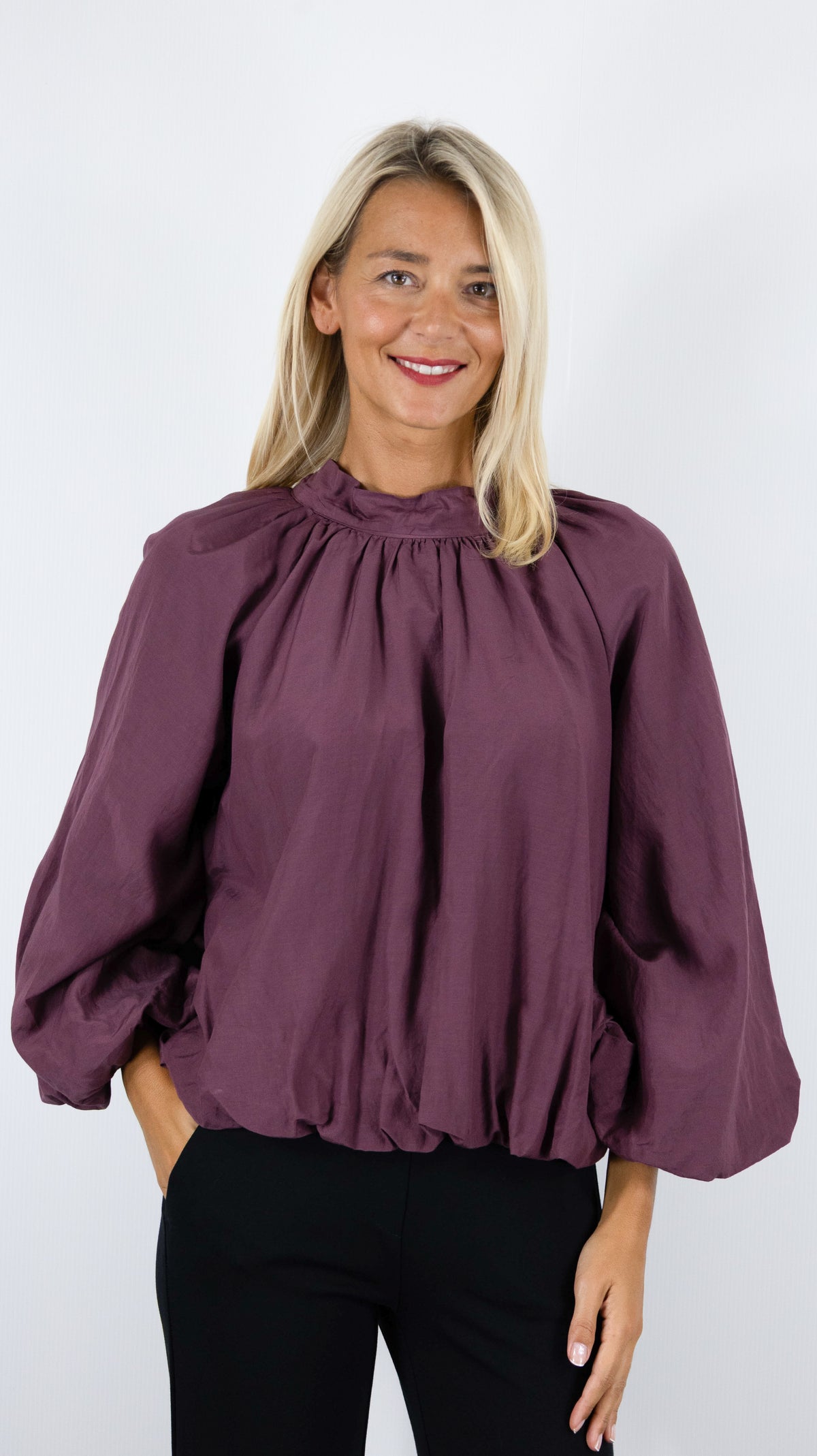BLOUSE AMPLE PLISSEE CEREMONIE POUR FEMME VOUS 15438#COLOR_PRUNE