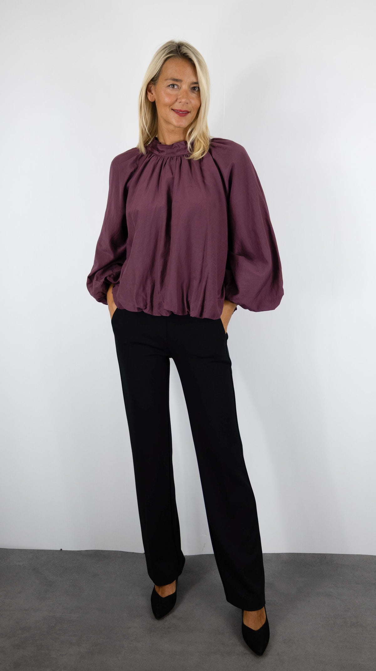 BLOUSE AMPLE PLISSEE CEREMONIE POUR FEMME VOUS 15438#COLOR_PRUNE