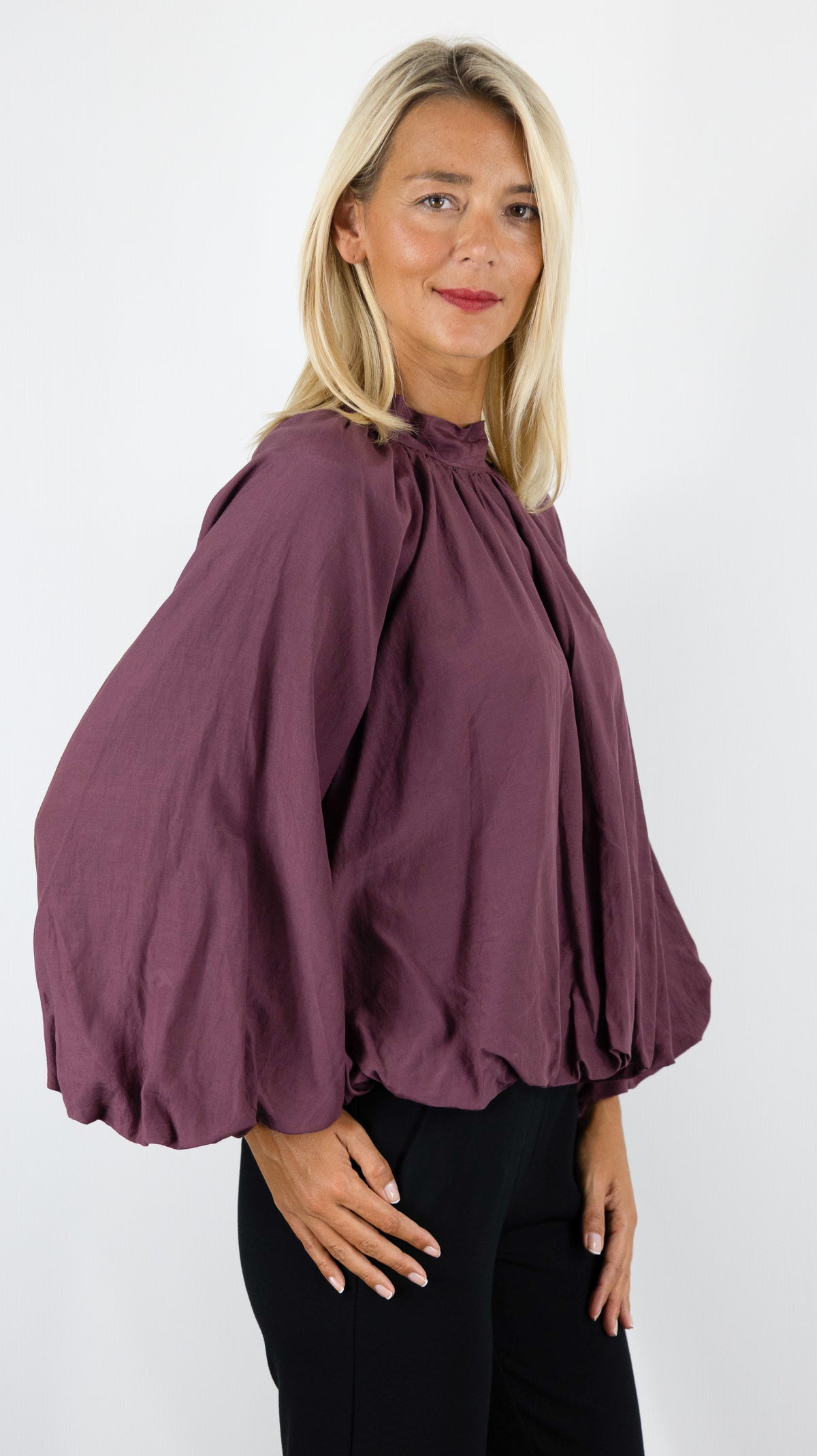 BLOUSE AMPLE PLISSEE CEREMONIE POUR FEMME VOUS 15438#COLOR_PRUNE